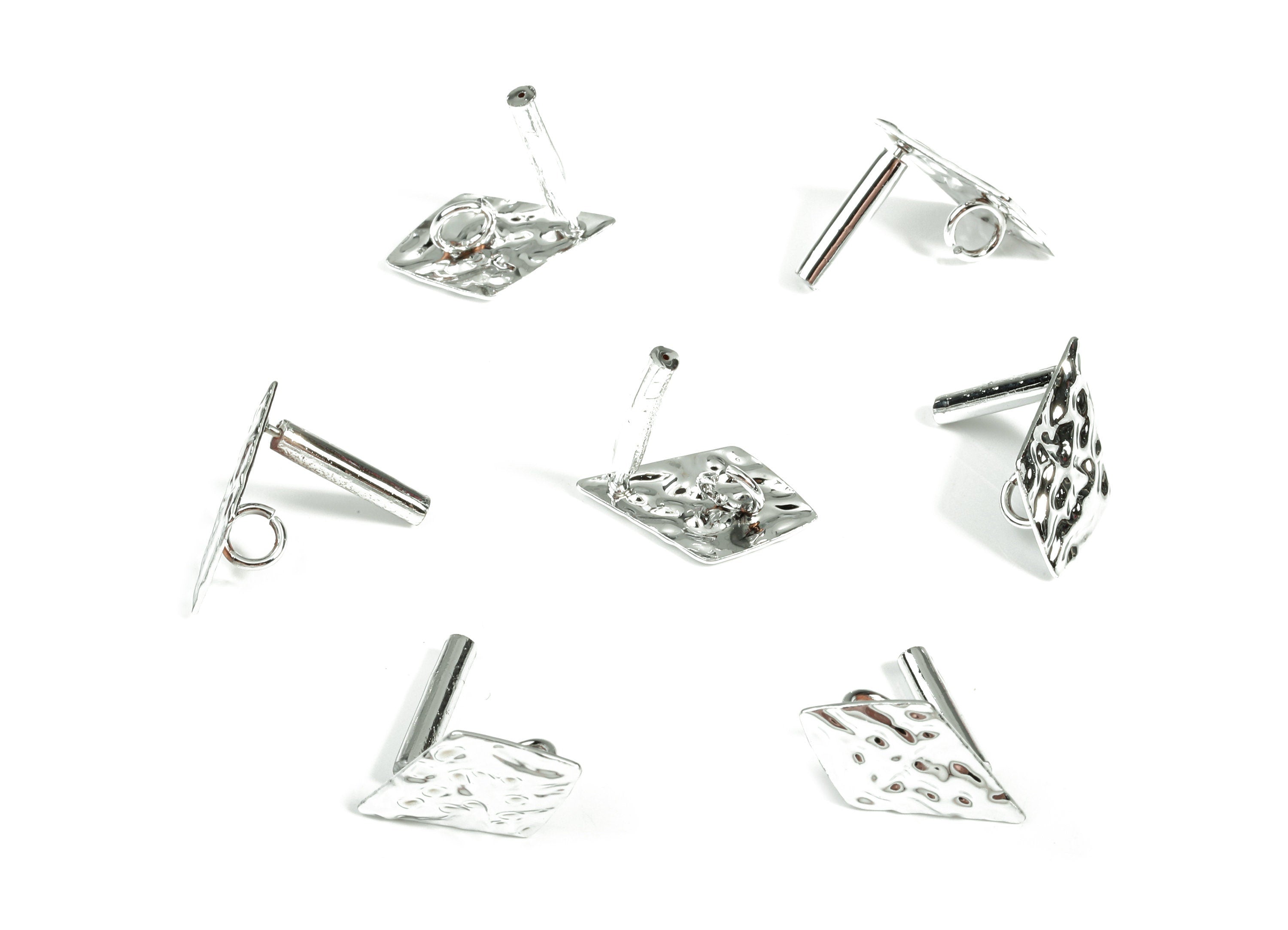 Alloy Rhombus Stud Earring With Loop - Zinc Alloy Rhombus Earring Post - Silver Stud - Silver Tone Plated - 18.14x11.34x0.79mm - ZZ1600 - DOMEDBAZAAR