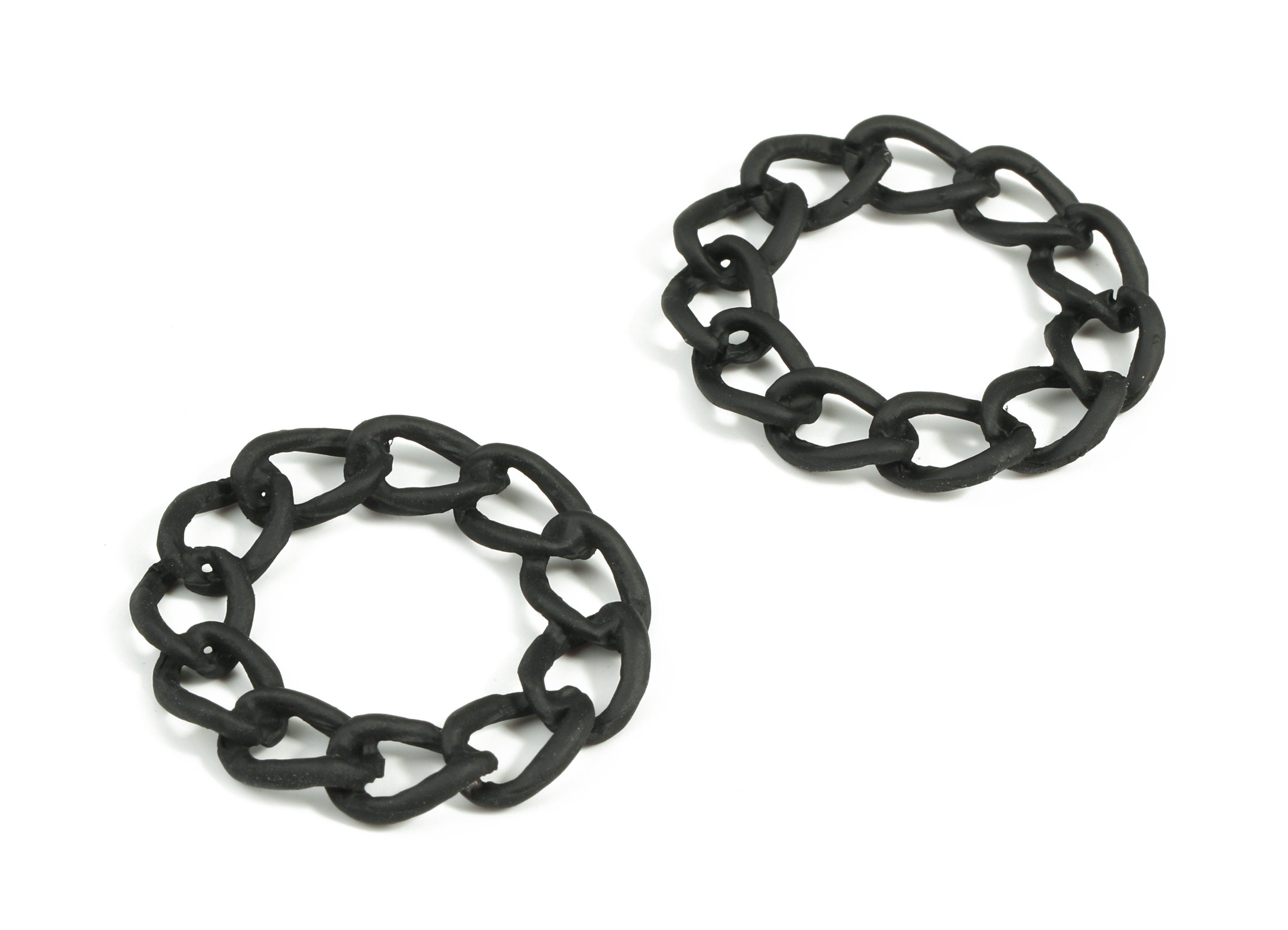 Alloy Curb Chain Circle Earring Charms - Zinc Alloy Chain Hoop Pendant - Matte Black Tone Plated - 28.33x26.4x3.07mm - ZZ1598 - DOMEDBAZAAR
