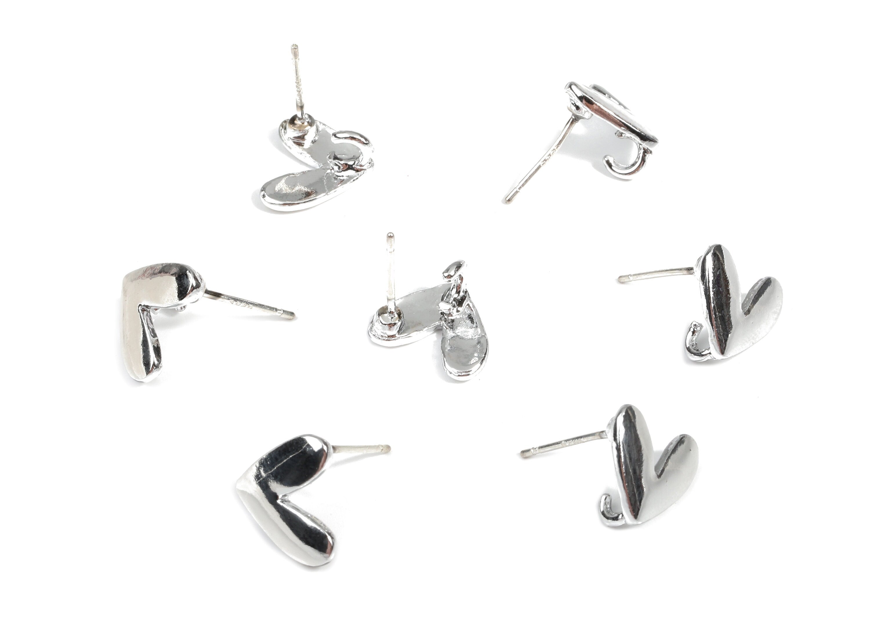 Alloy Heart Stud Earring With Loop - Zinc Alloy Heart Earring Post - Silver Stud - Silver Tone Plated - 11.29x9.25x1.31mm - ZZ1606 - DOMEDBAZAAR