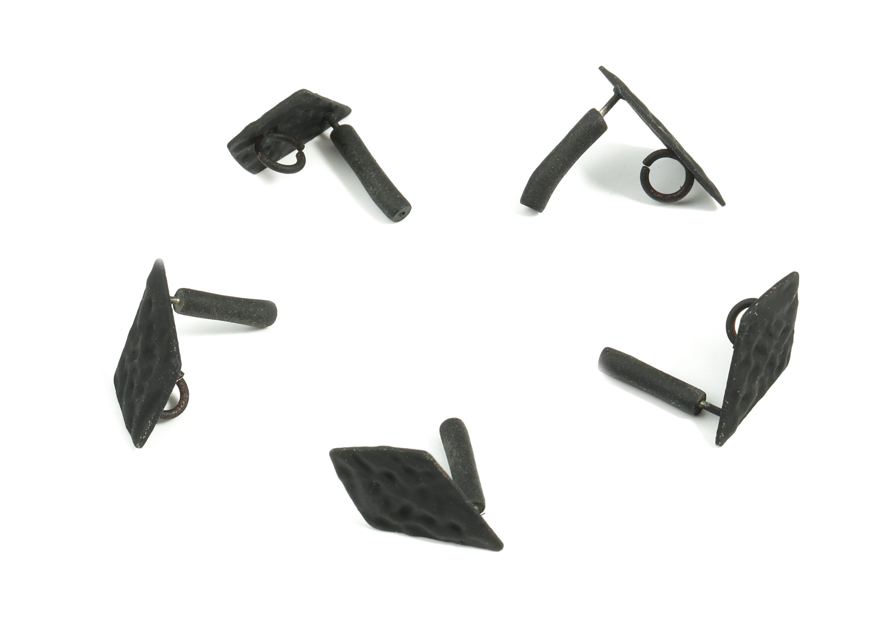 Alloy Rhombus Stud Earring With Loop - Zinc Alloy Rhombus Earring Post - Silver Stud - Matte Black Tone Plated - 18.14x11.34x0.98mm - ZZ1601 - DOMEDBAZAAR