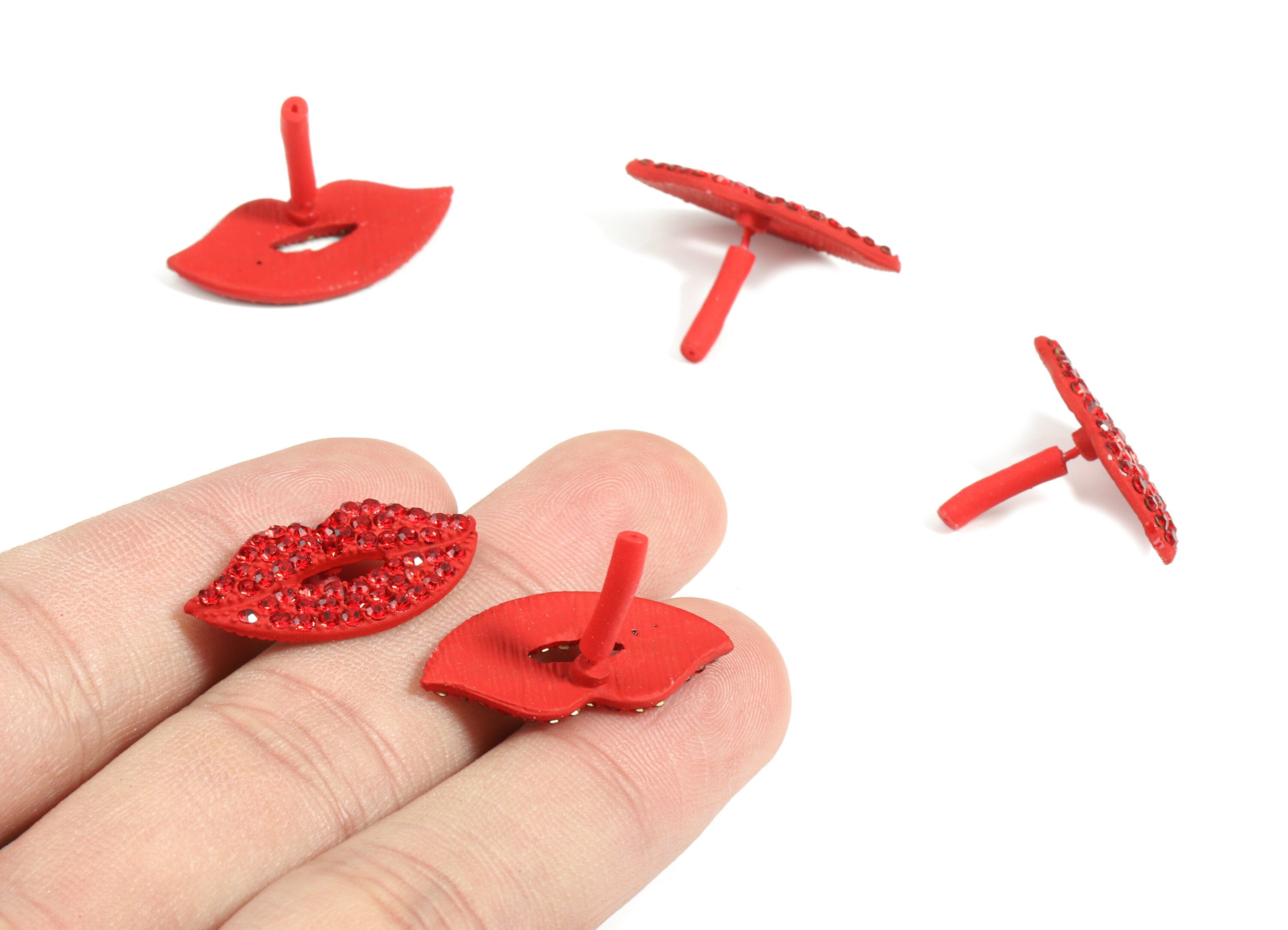 Alloy Red Lip Stud Earring With Glasses - Zinc Alloy Lip Earring Post - Silver Stud - Matte Red Tone Plated - 26.38x12.14x2mm - ZZ1645 - DOMEDBAZAAR