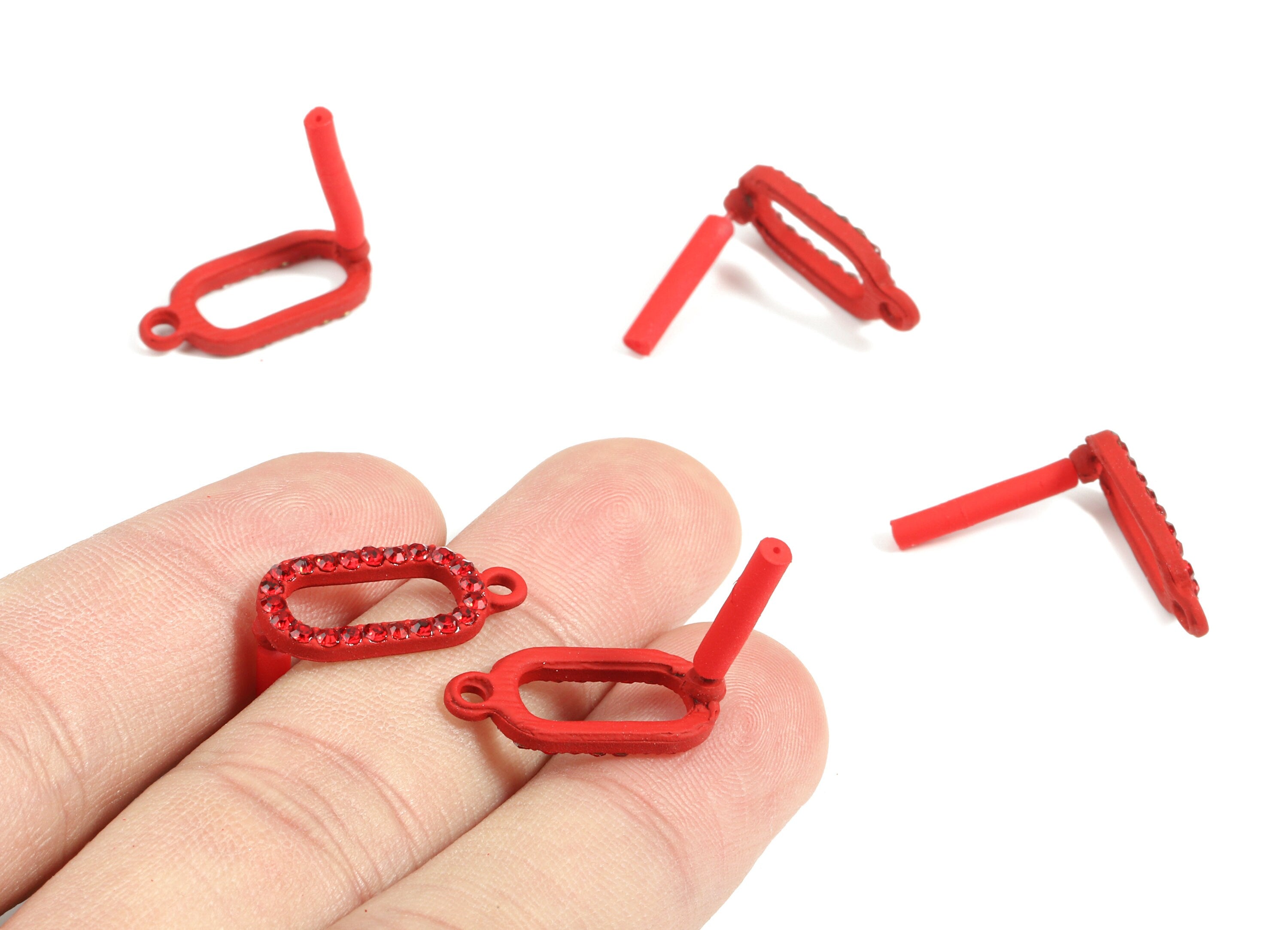 Alloy Oval Ring Stud Earring With Glasses - Zinc Alloy Oval Earring Post With Loop - Matte Red Tone Plated - 19.57x9.07x2.48mm - ZZ1643 - DOMEDBAZAAR