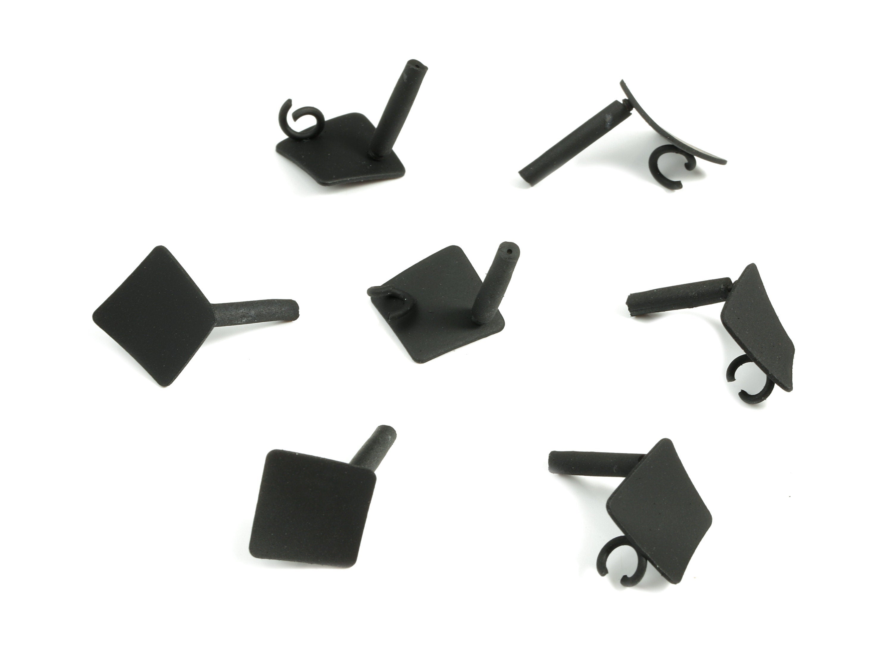 Alloy Square Stud Earring With Loop - Zinc Alloy Square Earring Post - Silver Stud - Matte Black Tone Plated - 11.48x11.48x0.82mm - ZZ1615 - DOMEDBAZAAR