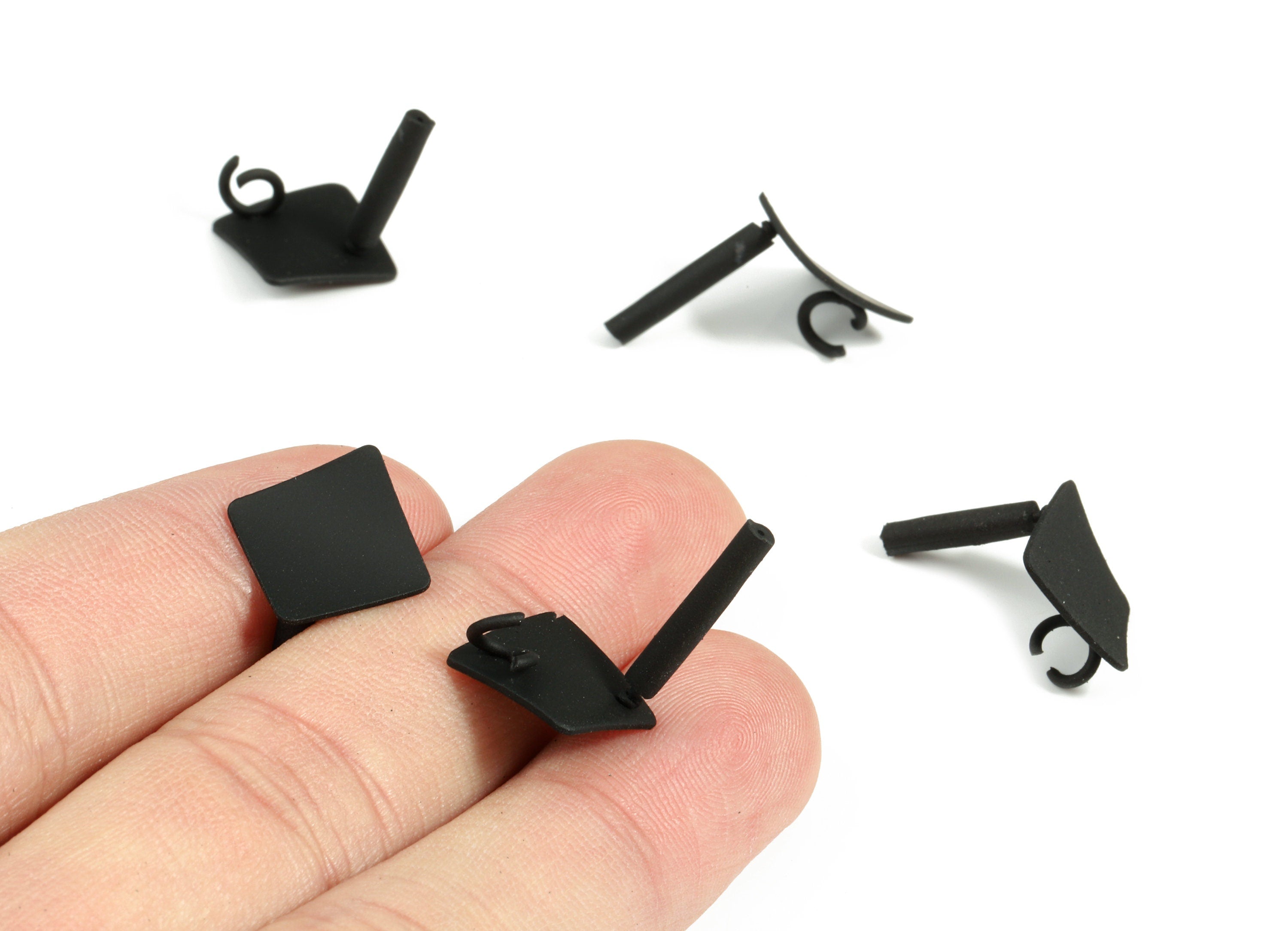 Alloy Square Stud Earring With Loop - Zinc Alloy Square Earring Post - Silver Stud - Matte Black Tone Plated - 11.48x11.48x0.82mm - ZZ1615 - DOMEDBAZAAR
