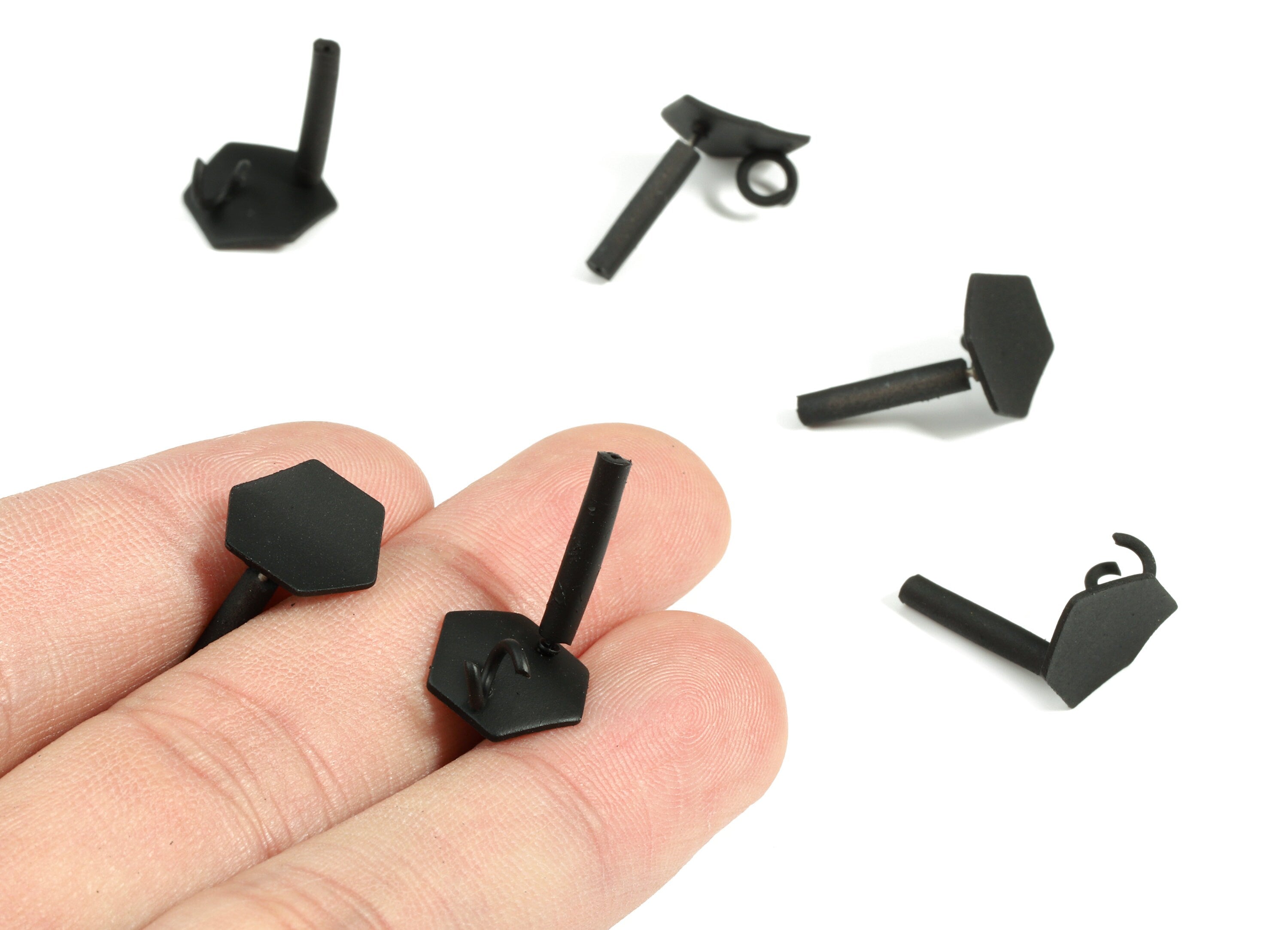 Alloy Hexagon Stud Earring With Loop - Zinc Alloy Hexagon Earring Post - Silver Stud - Matte Black Tone Plated - 11x11x1.02mm - ZZ1626 - DOMEDBAZAAR