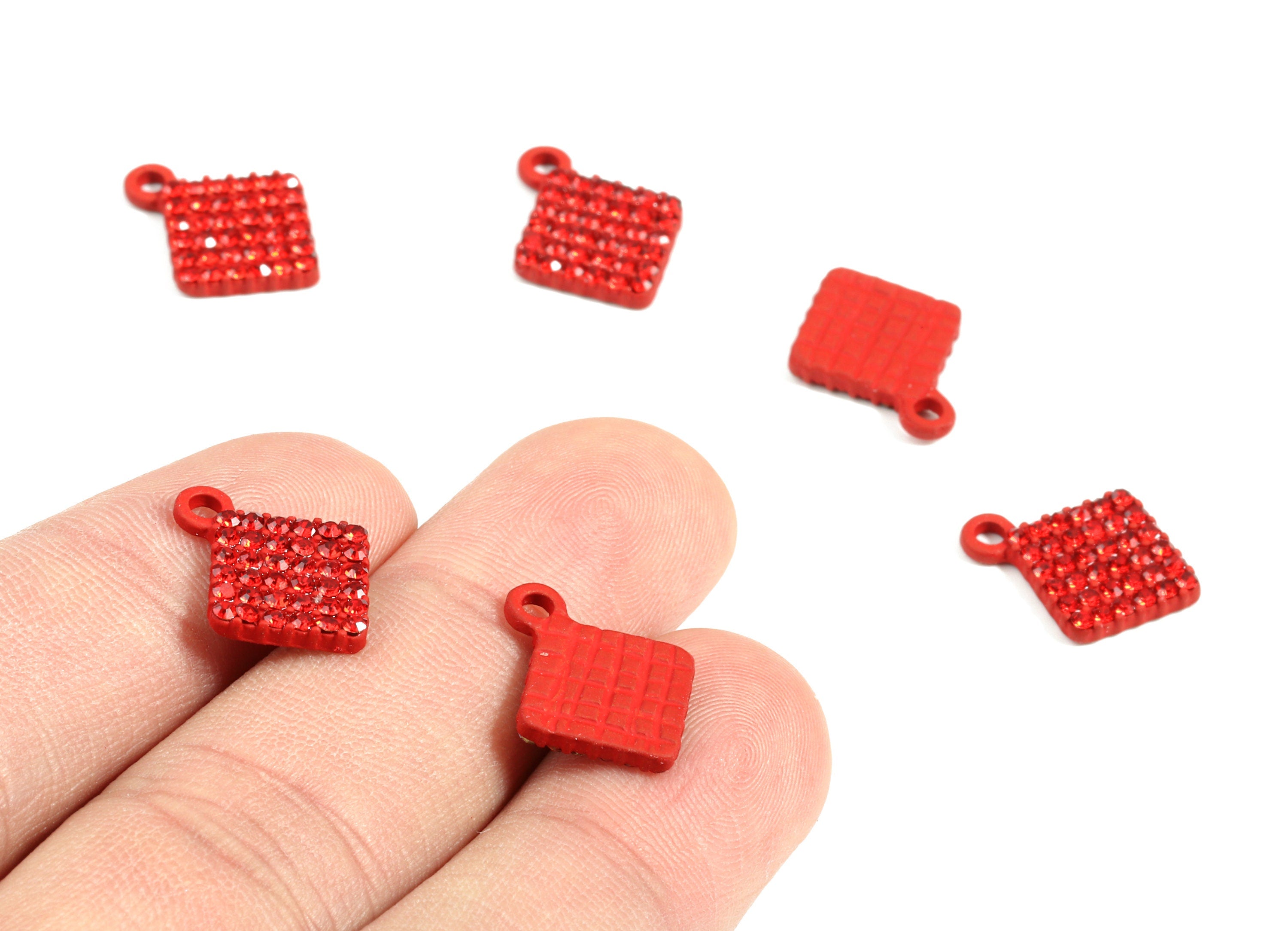 Alloy Square Earring Charms With Glasses - Zinc Alloy Square Pendant - Matte Red Tone Plated - Jewelry Supplies - 16.33x13.18x2mm - ZZ1633 - DOMEDBAZAAR