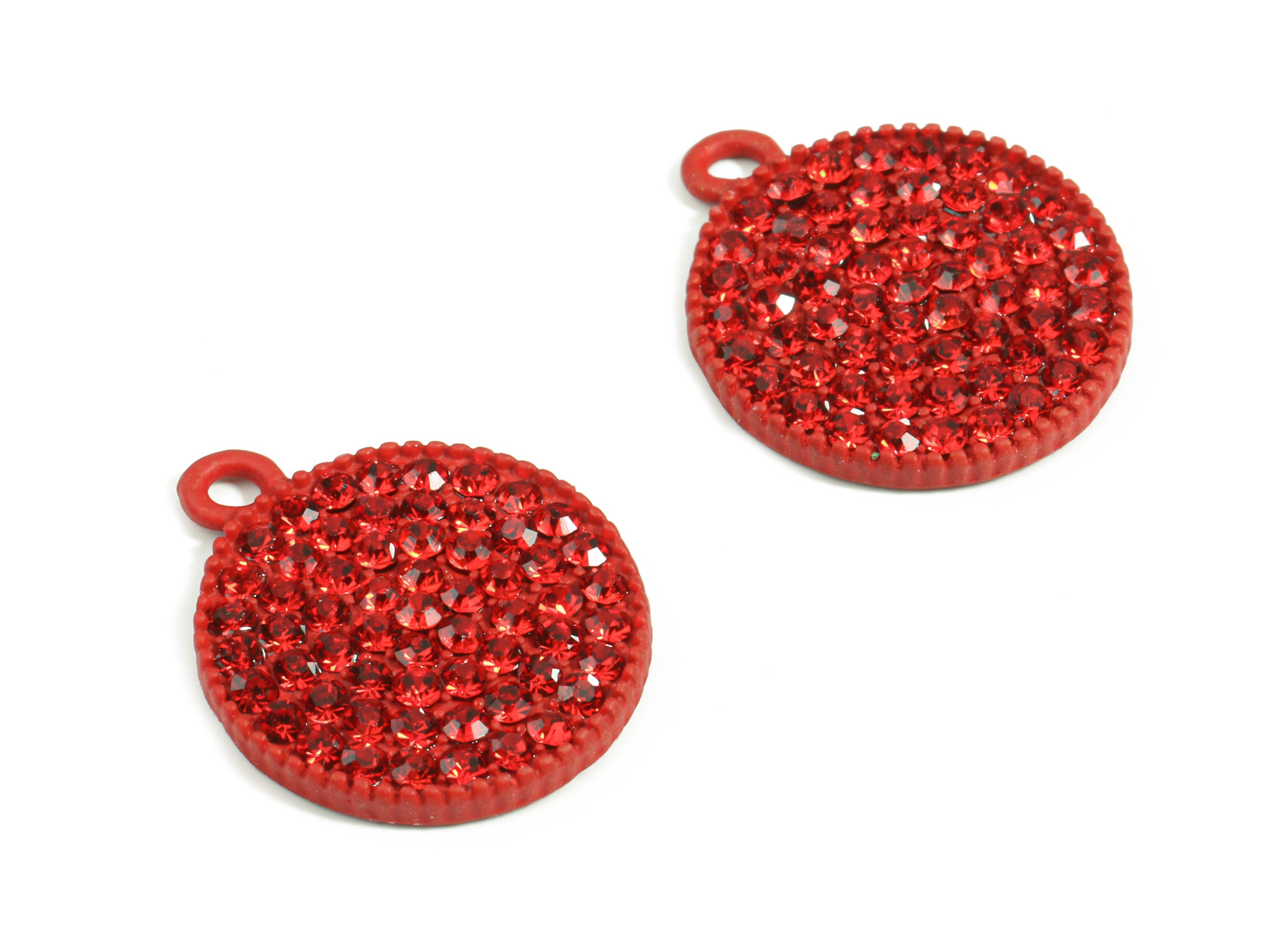 Alloy Round Earring Charms With Glasses - Zinc Alloy Circle Pendant - Matte Red Tone Plated - Jewelry Supplies - 22.8x18.97x2.61mm - ZZ1631 - DOMEDBAZAAR