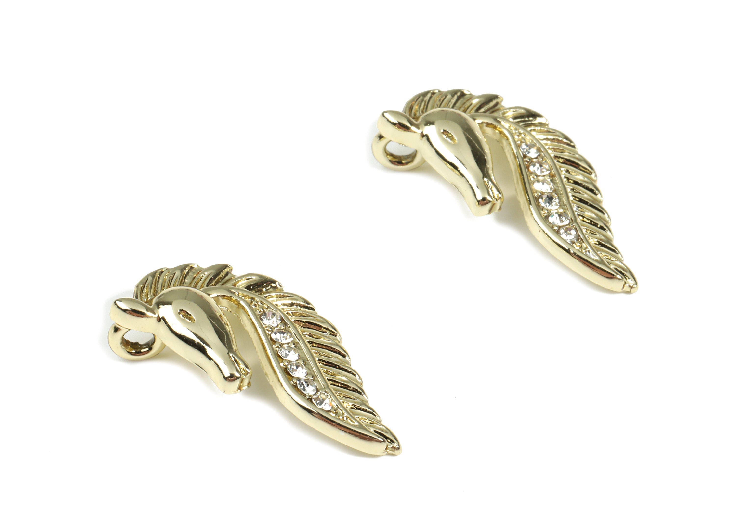 Alloy Horse Earring Charms With Glasses - Zinc Alloy Horse Pendant - Gold Tone Plated - Jewelry Supplies - 22.07x11.41x1.82mm - ZZ1654 - DOMEDBAZAAR