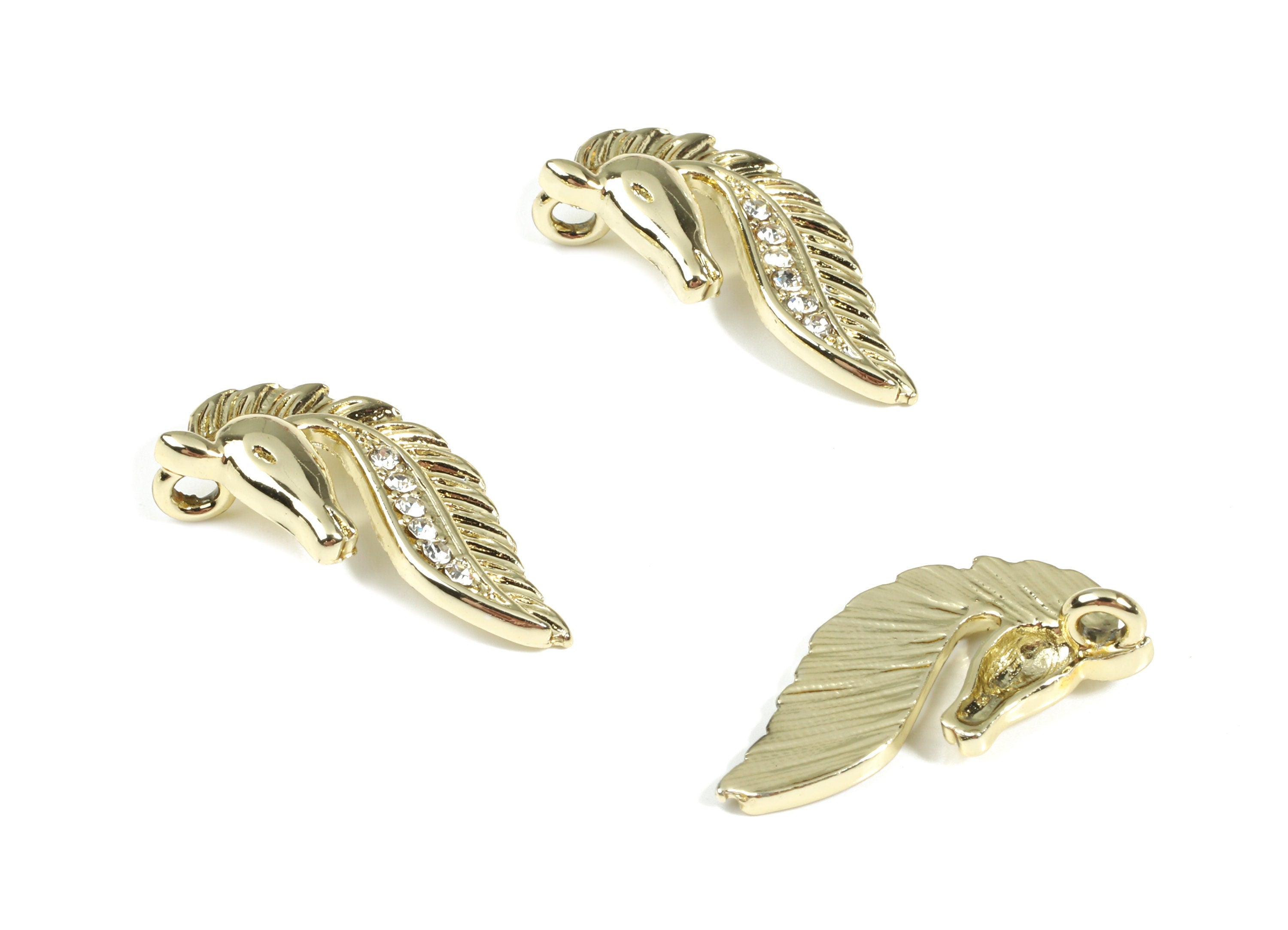 Alloy Horse Earring Charms With Glasses - Zinc Alloy Horse Pendant - Gold Tone Plated - Jewelry Supplies - 22.07x11.41x1.82mm - ZZ1654 - DOMEDBAZAAR