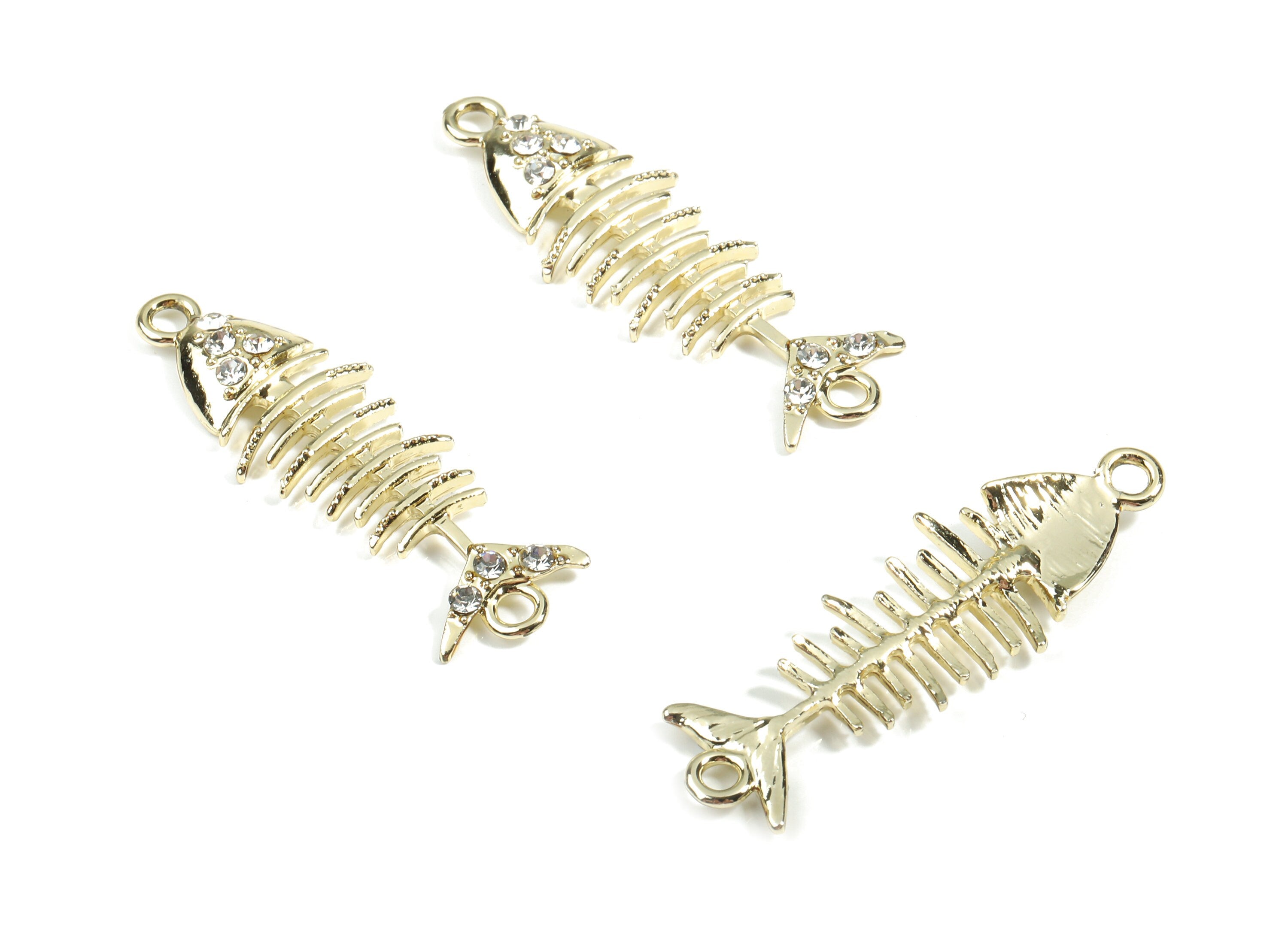 Alloy Fish Bone Pendant With Glasses - Zinc Alloy Bone Connector - Gold Tone Plated - Jewelry Supplies - 44.03x14.16x3.94mm - ZZ1680 - DOMEDBAZAAR