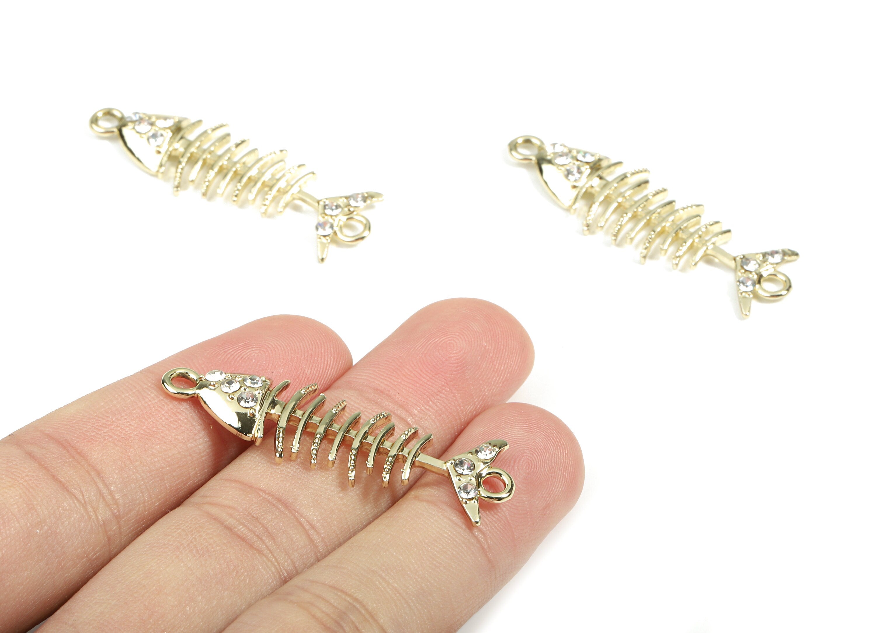 Alloy Fish Bone Pendant With Glasses - Zinc Alloy Bone Connector - Gold Tone Plated - Jewelry Supplies - 44.03x14.16x3.94mm - ZZ1680 - DOMEDBAZAAR