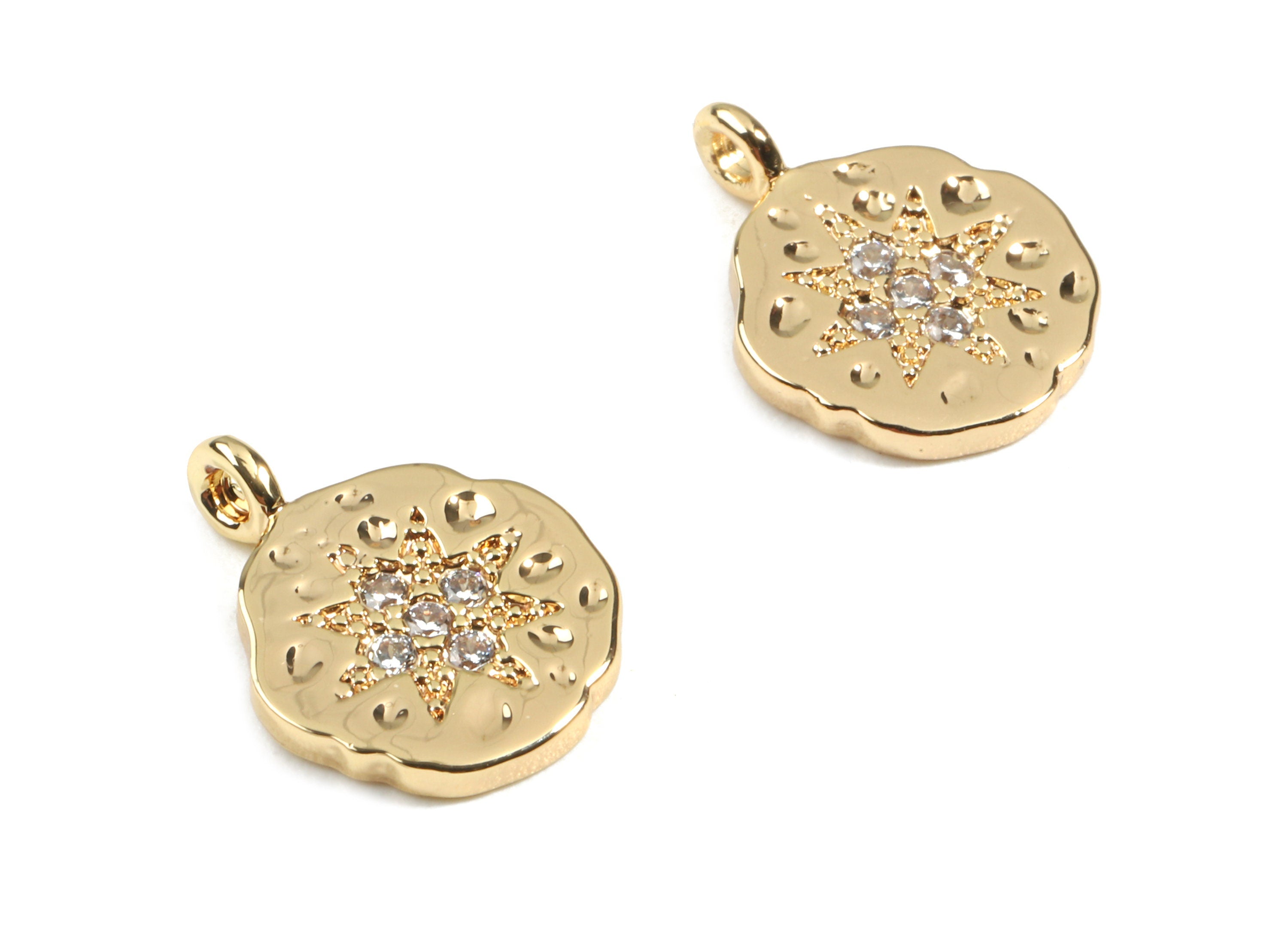 Brass Round Earring Charm With Zircon - Brass Round Earring Pendant - 18K Real Gold Plated Brass - Jewelry Supplies - 14.17x11x1.7mm-RGP2447 - DOMEDBAZAAR