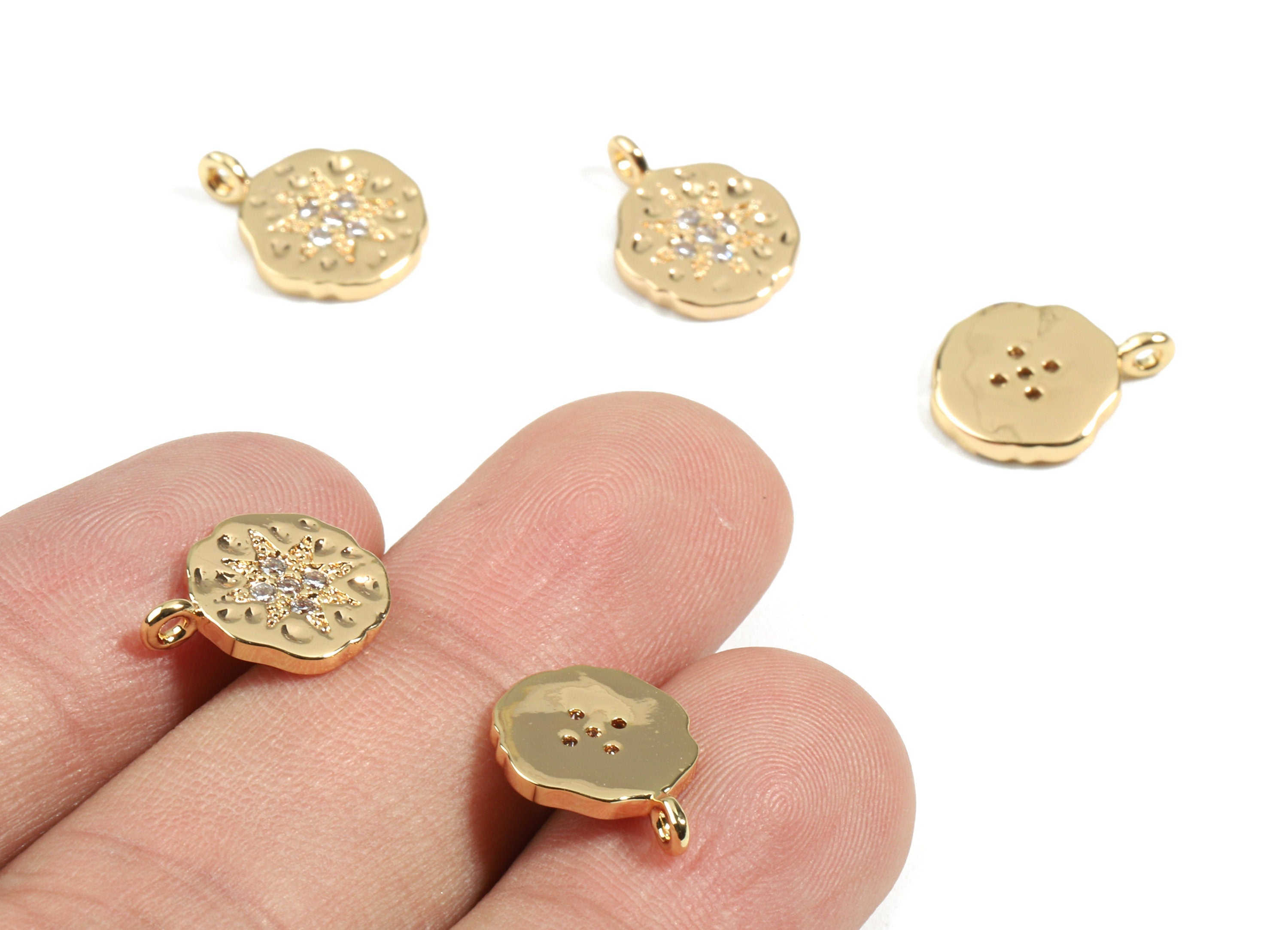 Brass Round Earring Charm With Zircon - Brass Round Earring Pendant - 18K Real Gold Plated Brass - Jewelry Supplies - 14.17x11x1.7mm-RGP2447 - DOMEDBAZAAR