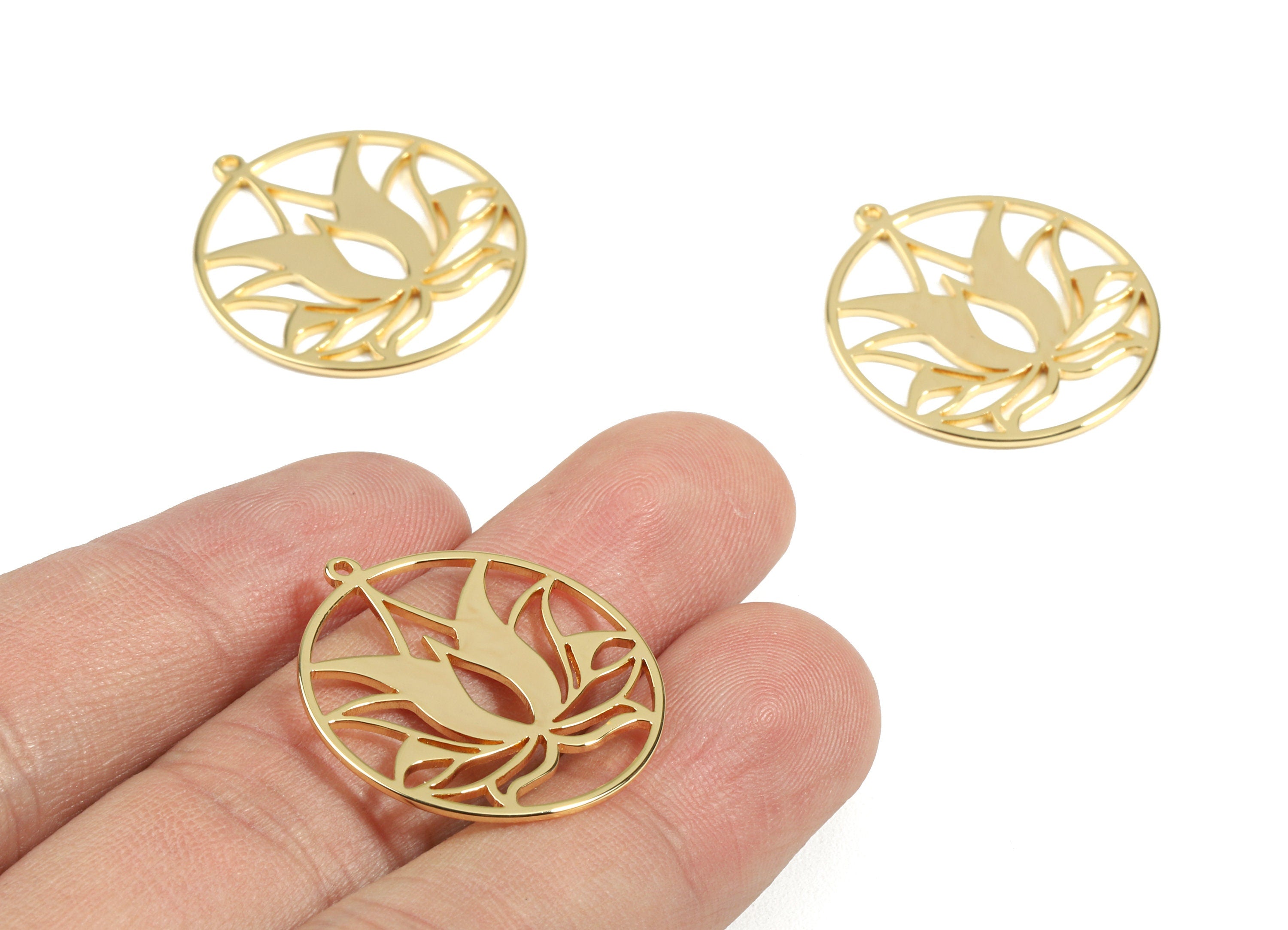 Brass Lotus Earring Charms - Brass Gold Lotus Earring Pendant - 18K Real Gold Plated Brass - Jewelry Supplies - 27.12x24.9x0.89mm - RGP2451 - DOMEDBAZAAR