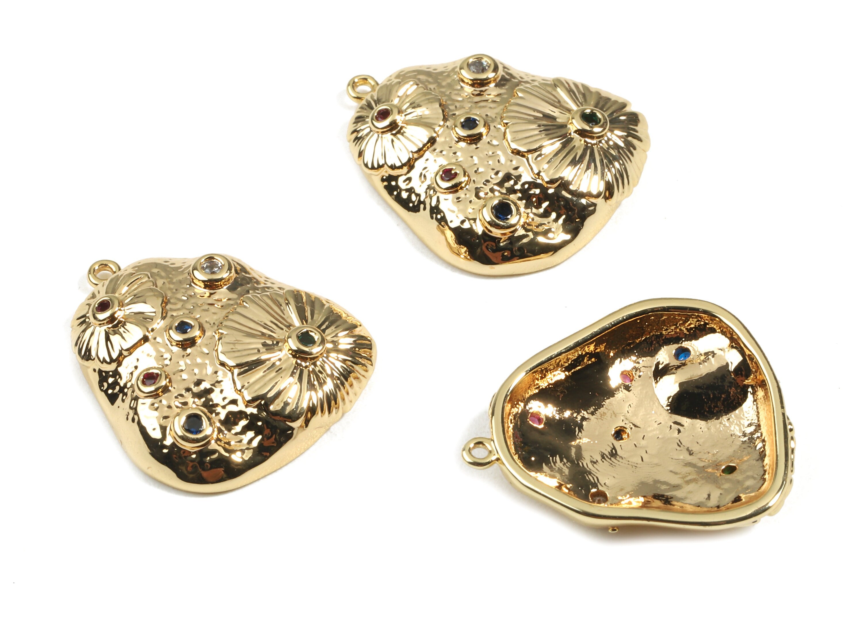Brass Mushroom Earring Charms With Zircons - Brass Mushroom Earring Pendant - 18K Real Gold Plated Brass - 20.22x17.54x1.95mm - RGP2448 - DOMEDBAZAAR