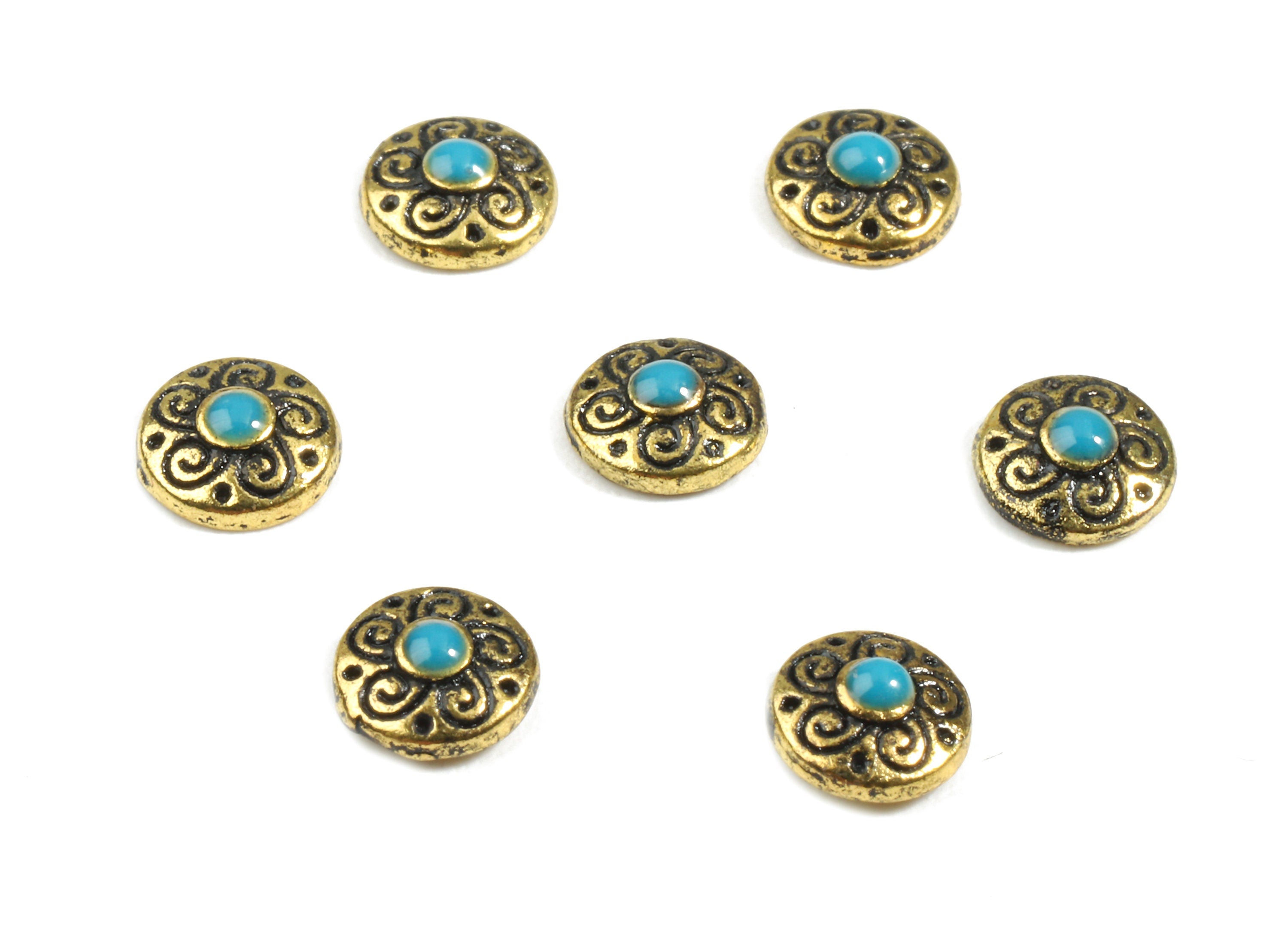 Zinc Alloy Round Earring Charms With Narual - Blue Stone Earring Charms - Antiq Bronze Tone Plated - 5.88x5.88x2.31mm - ZZ1587 - DOMEDBAZAAR