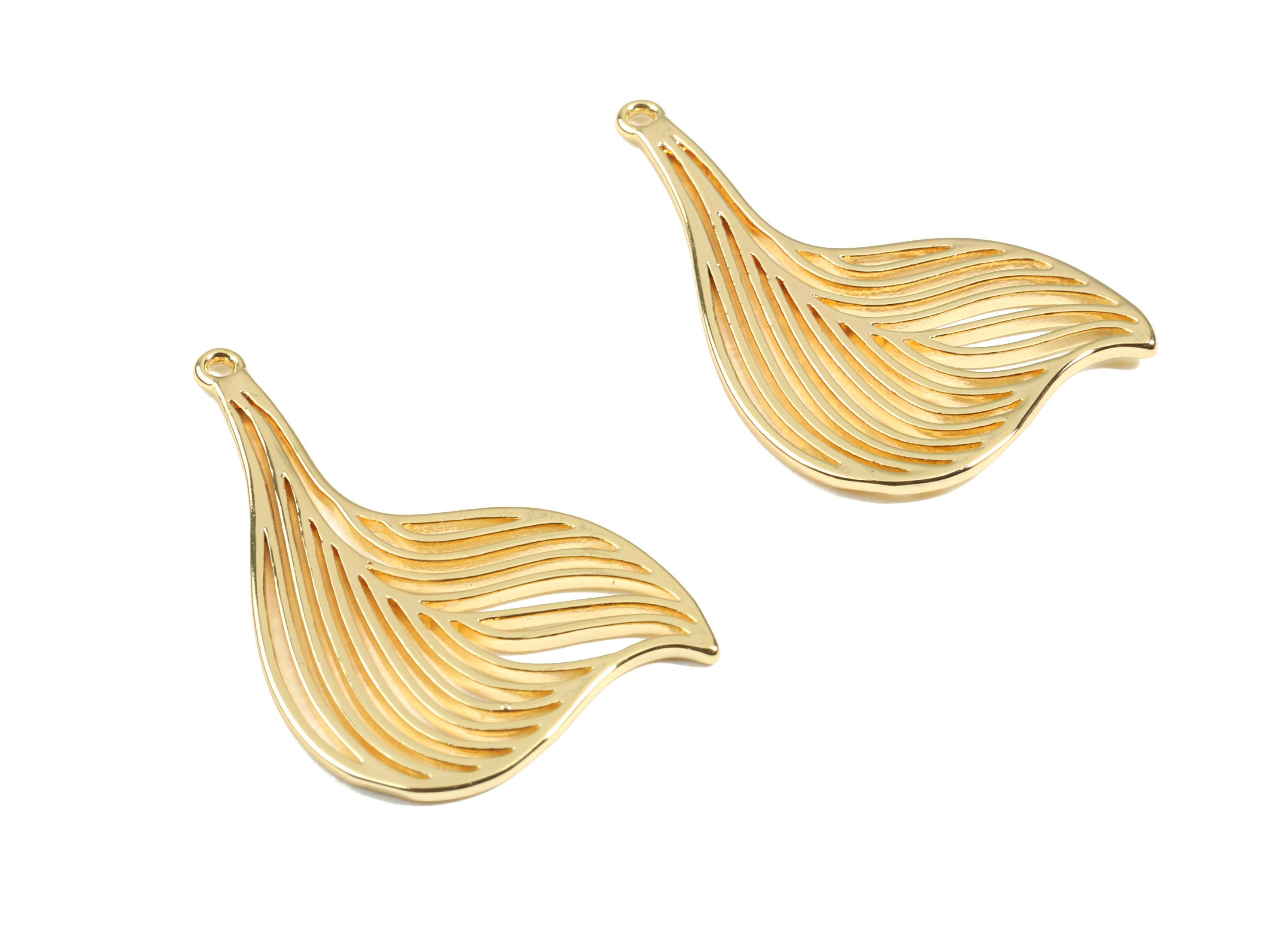Brass Fox Tail Earring Charms - Gold Fox Tail Earring Charms and Necklace - 18K Real Gold Plated Brass - 38.49x24.58x1.38mm - RGP2460 - DOMEDBAZAAR