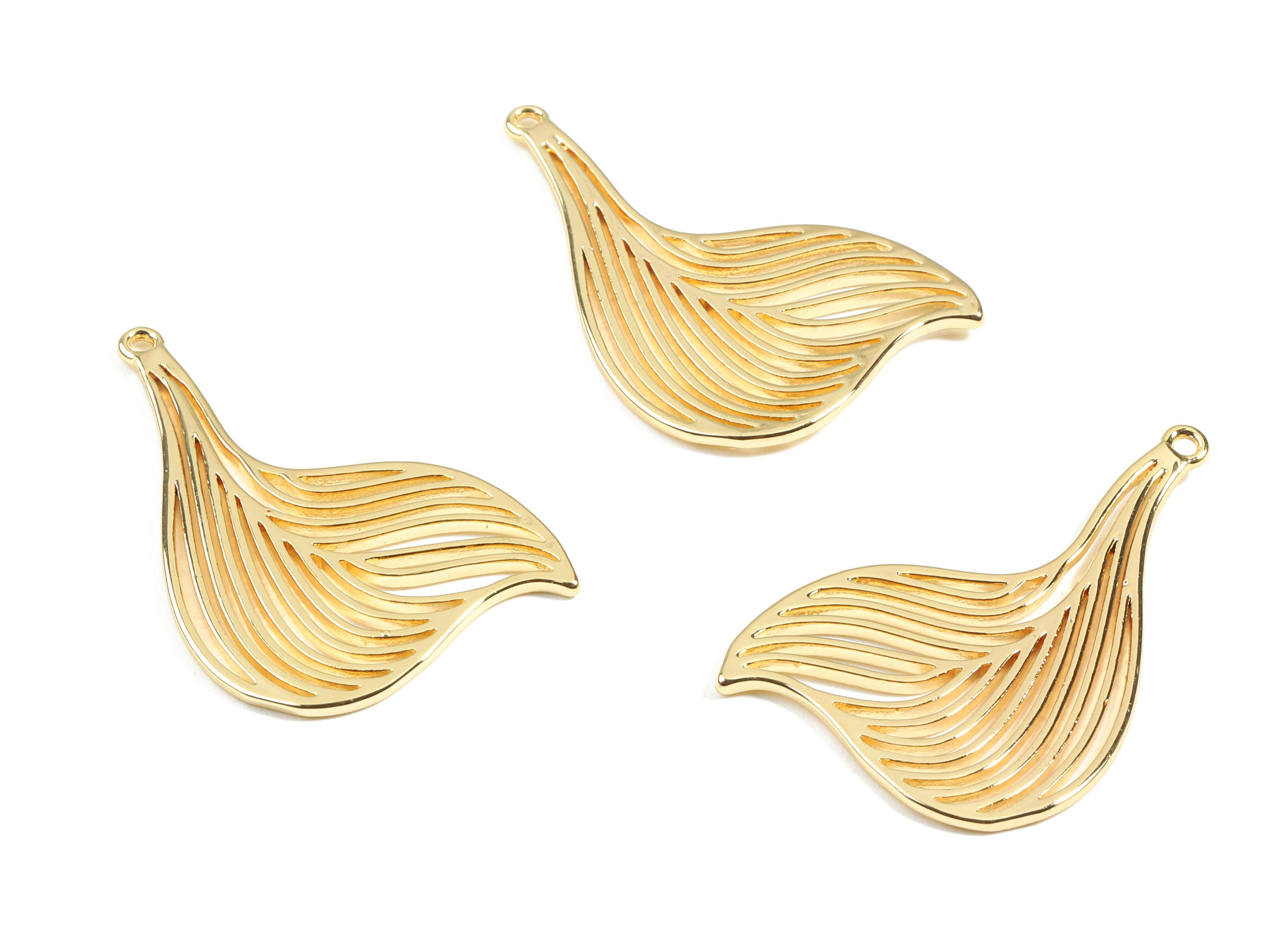 Brass Fox Tail Earring Charms - Gold Fox Tail Earring Charms and Necklace - 18K Real Gold Plated Brass - 38.49x24.58x1.38mm - RGP2460 - DOMEDBAZAAR