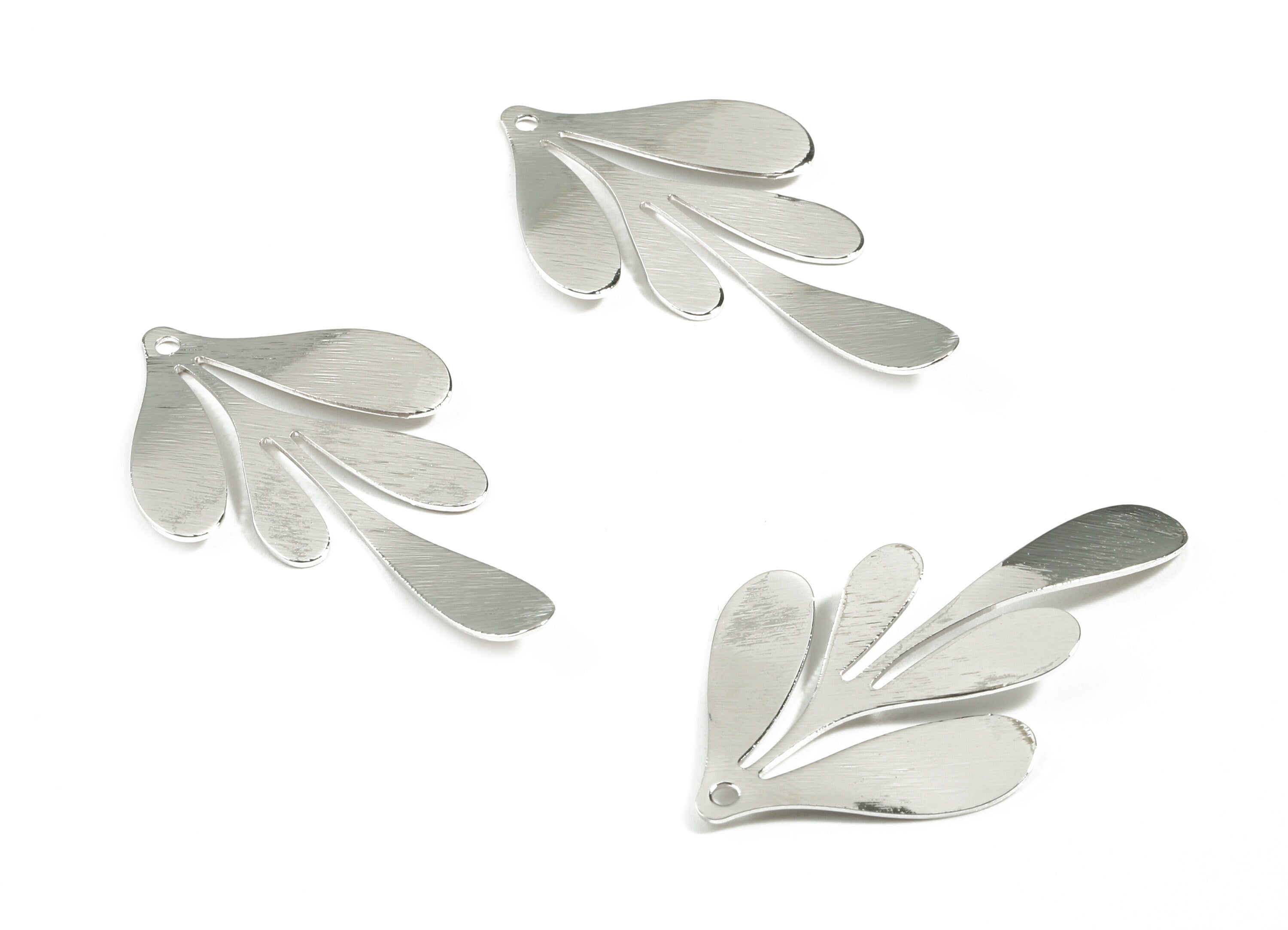 Brass Leaf Earring Charms - White Leaf Pendant - 18K Real White Gold Plated Brass - JewelrySupplies - 46.14x26.18x0.79mm - RGP2468 - DOMEDBAZAAR