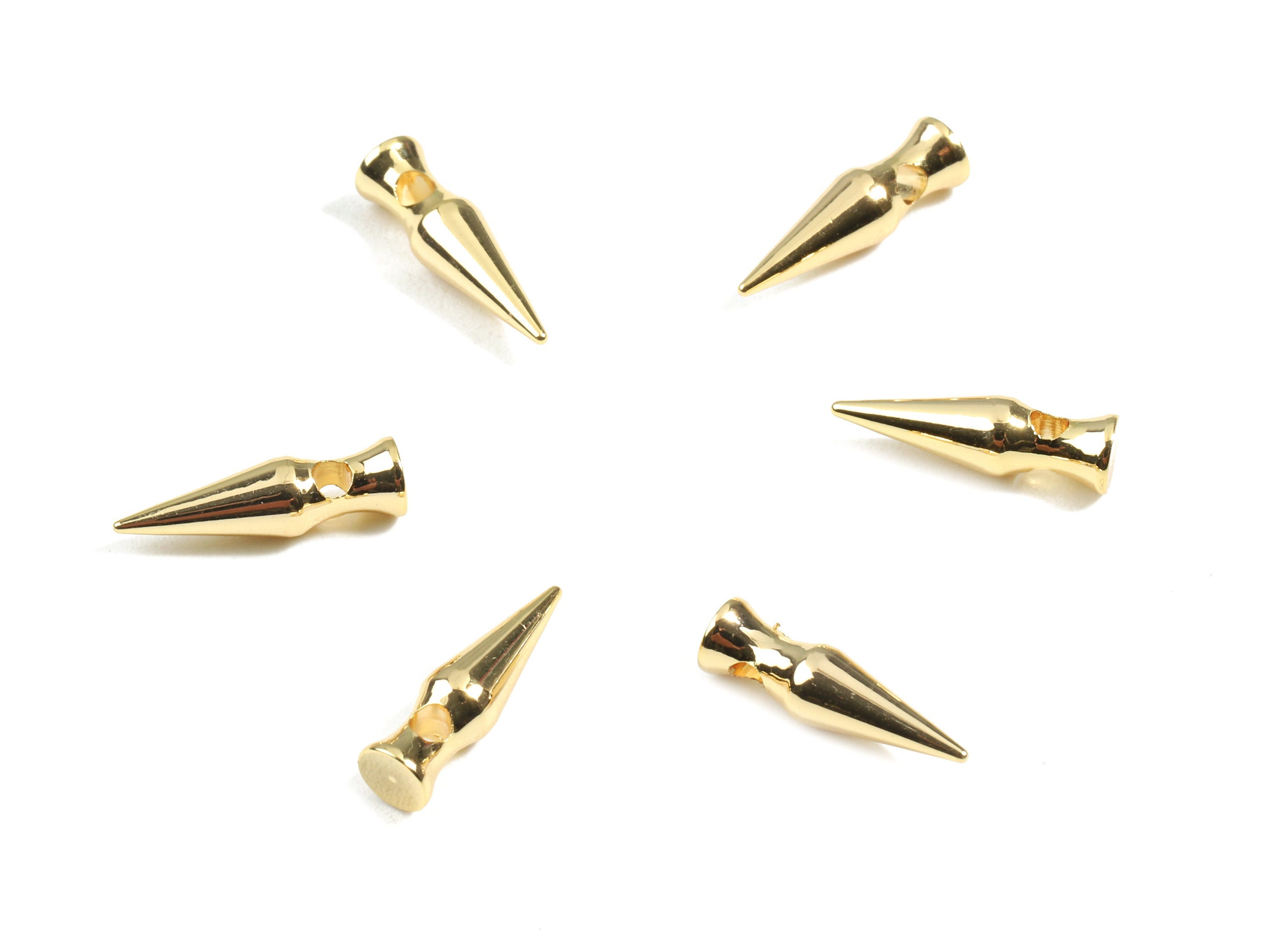 Brass Spike Earring Charms With Loop - Brass Point Drop For Bracelet and Necklace  - 18K Real Gold Plated Brass - 14.45x4.06x4.1mm - RGP2452 - DOMEDBAZAAR