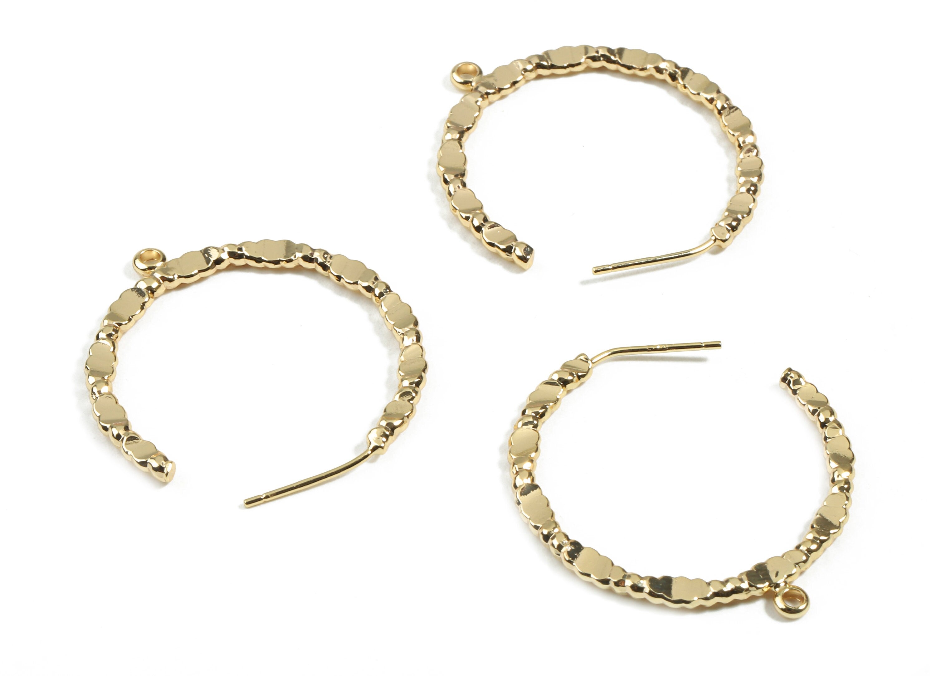 Brass Earring Hoop With Loop - Brass C Earring Post and Stud - 18K Real Gold Plated Brass - Jewelry Supplies - 28.41x5.8x1.93mm - RGP2456 - DOMEDBAZAAR