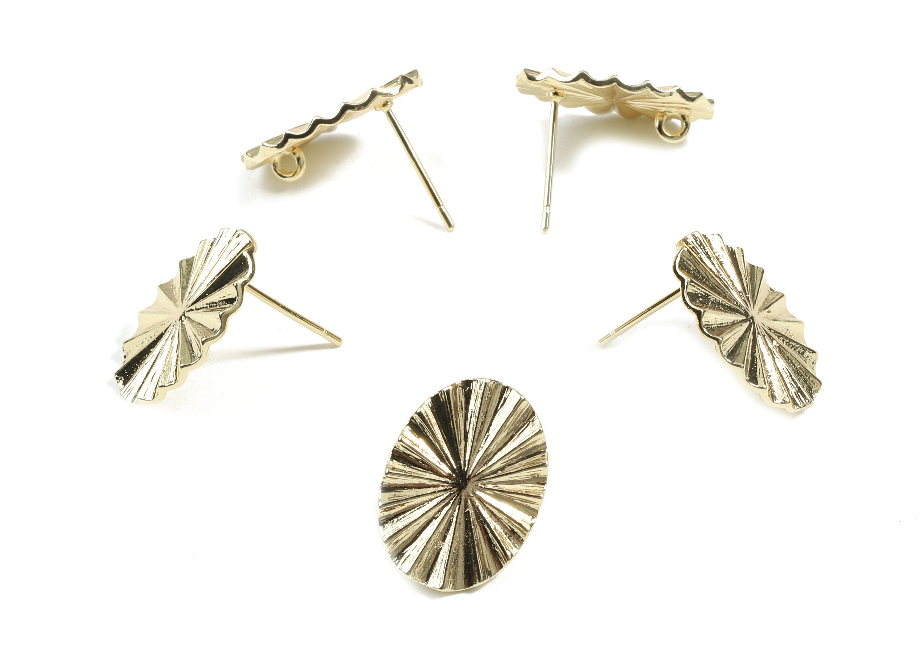 Brass Flower Earring Stud With Loop - Brass Flower Earring Post - 18K Real Gold Plated Brass - Jewelry Supplies - 17.38x12.9x1.5mm - RGP2464 - DOMEDBAZAAR