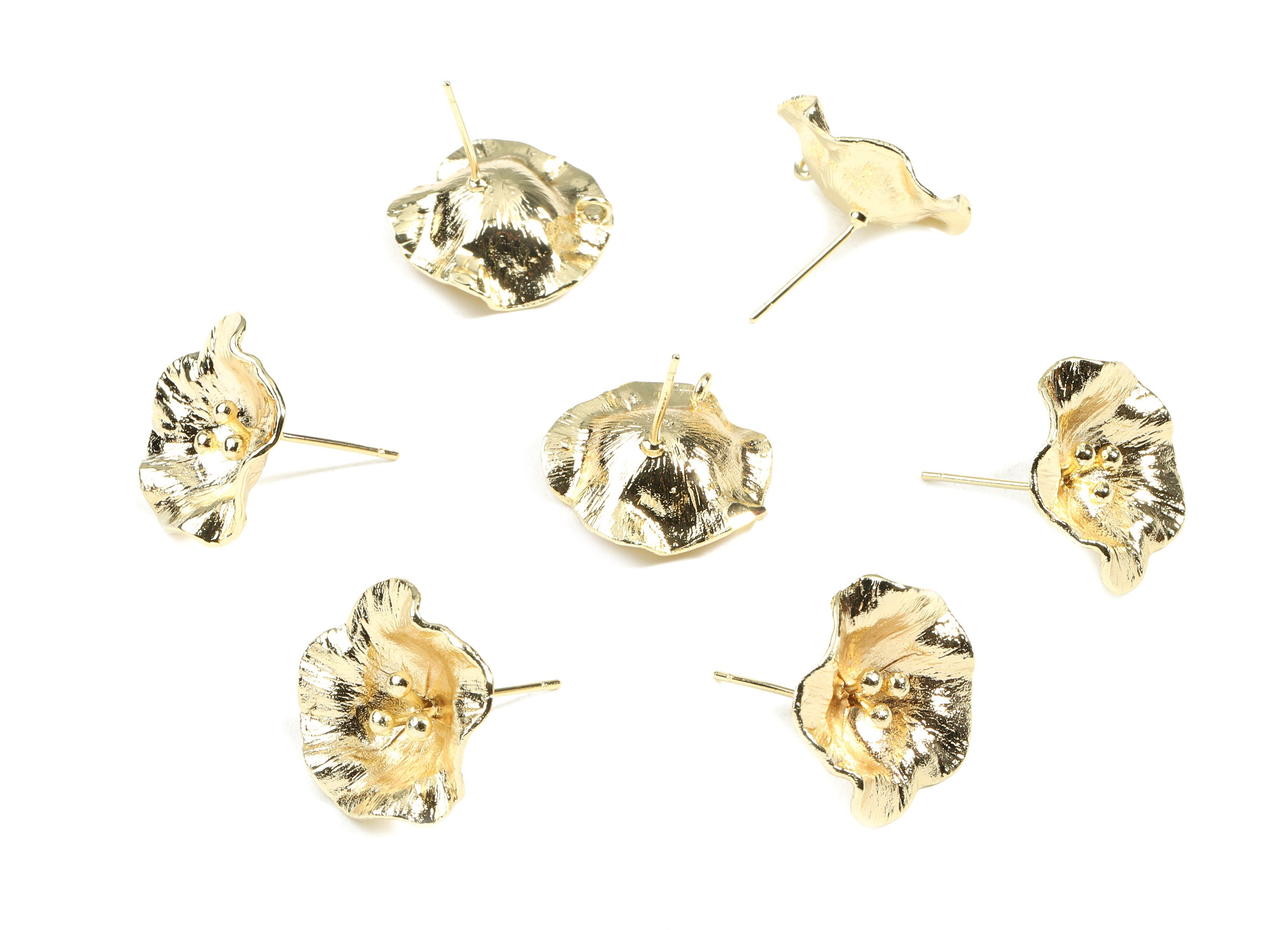 Brass Flower Earring Stud With Loop - Brass Flower Earring Post - 18K Real Gold Plated Brass - Jewelry Supplies - 17.46x17.5x2.2mm - RGP2463 - DOMEDBAZAAR