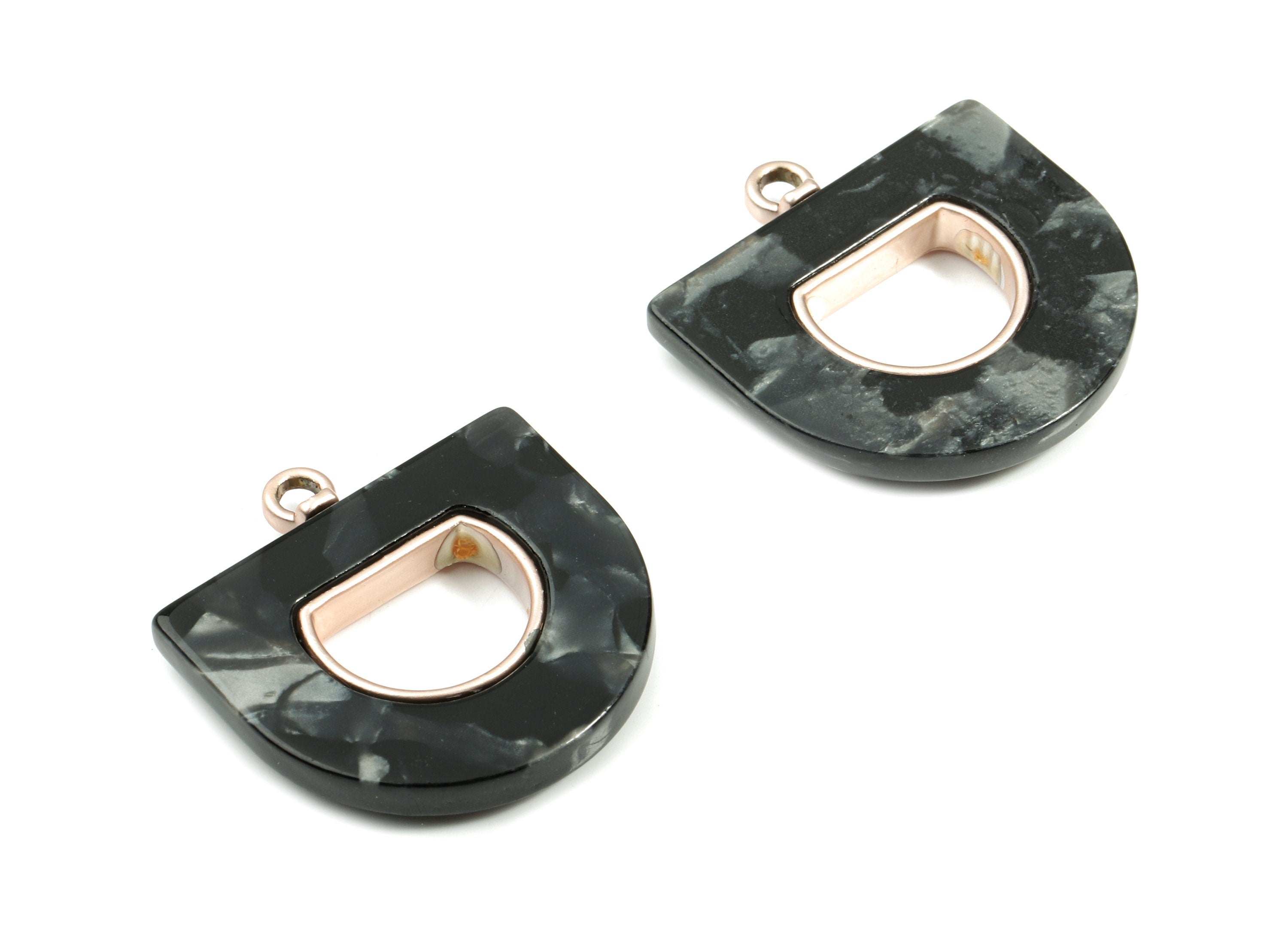 Alloy Frame Acetate D Earring Charm - Alloy Acetate Half Oval Pendant - Jewelry Supplies - Color Code:A48- 25.91x24.72x4.1mm - AC1851-A48-MR - DOMEDBAZAAR