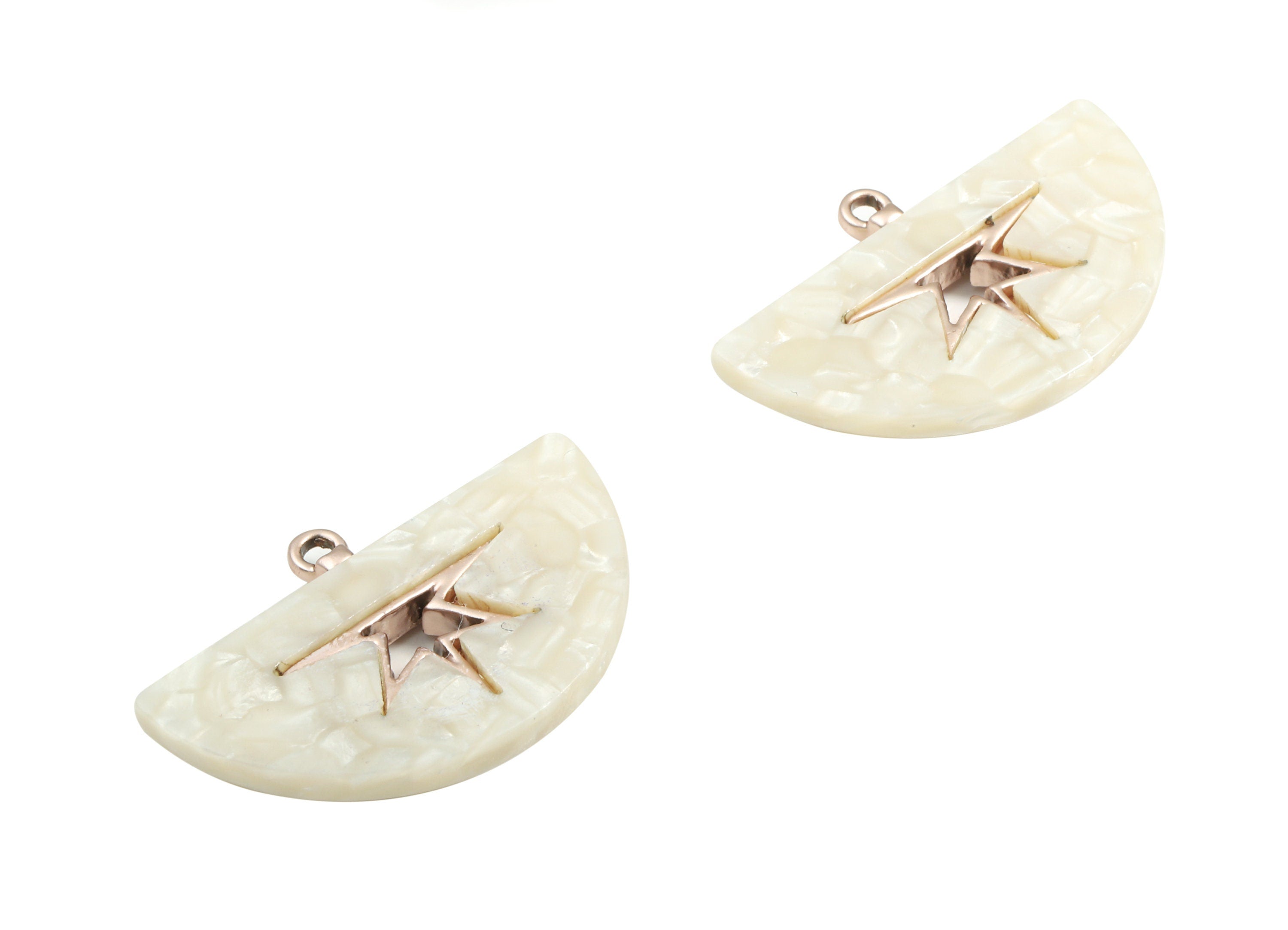 Alloy Frame Acetate Semi Circle Earring Charms - Alloy Acetate Half Oval Pendant - Color Code:A33- 38.49x25.24x4.64mm - AC1852-A33-MR - DOMEDBAZAAR