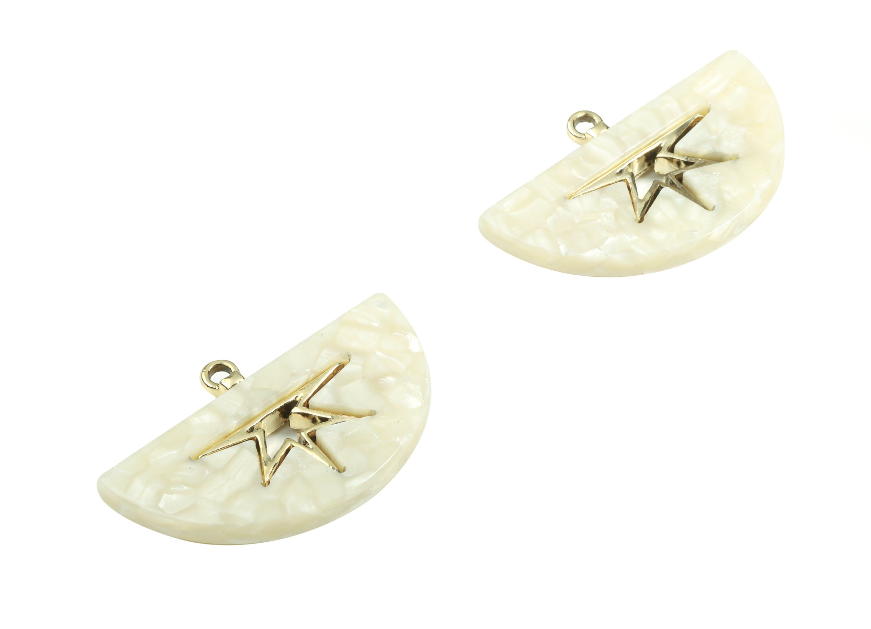 Alloy Frame Acetate Semi Circle Earring Charms - Alloy Acetate Half Oval Pendant - Color Code:A33- 38.49x25.24x4.64mm - AC1852-A33-G - DOMEDBAZAAR