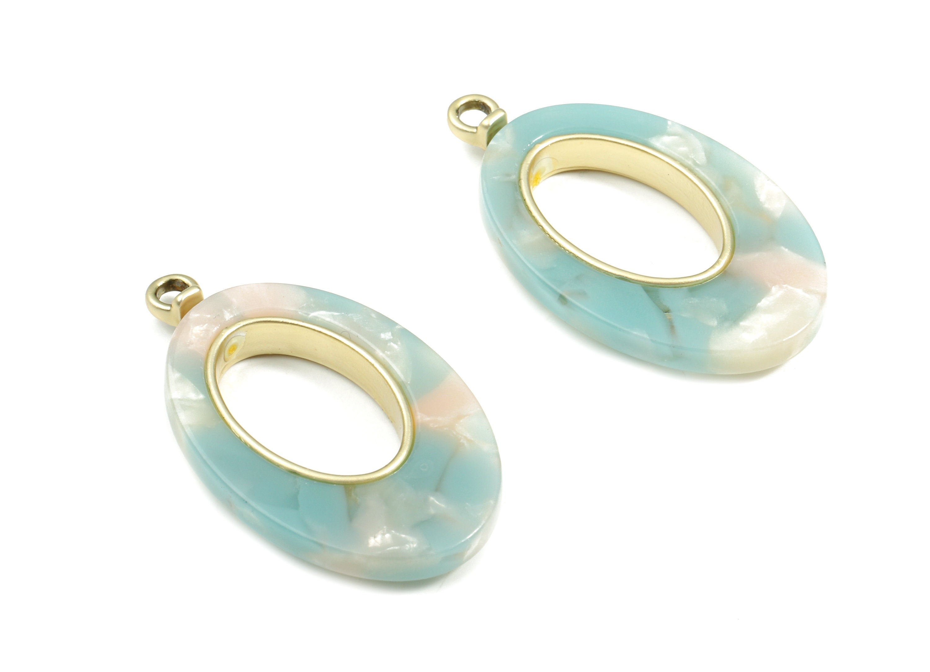 Acetate Alloy Oval Charm - Alloy Frame Acetate Earring Charms - Alloy Oval Pendant  - Color Code:A36- 34.4x19.59x4.23mm - AC1183-A36-MG - DOMEDBAZAAR