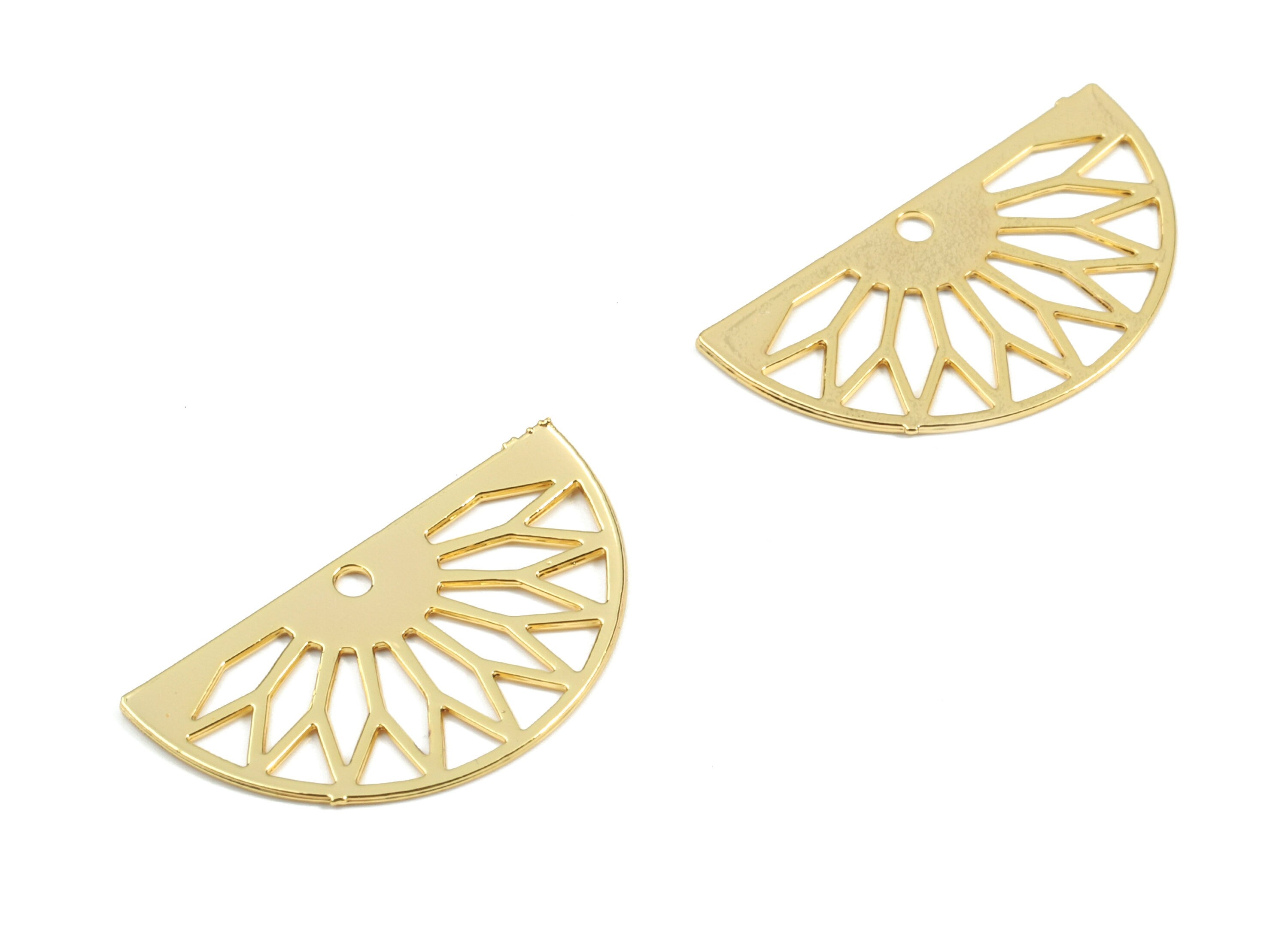 Brass Fan Earring Charms - Gold Semi Circle Pendant - 18K Real Gold Plated Brass - Jewelry Supplies - 19x10.3x0.3mm - RGP2614 - DOMEDBAZAAR