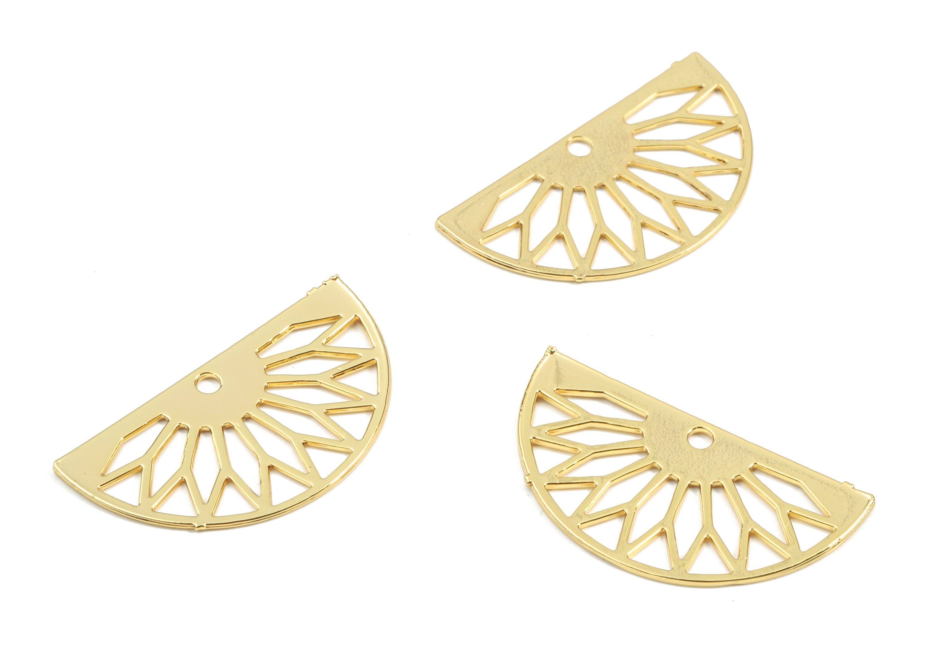 Brass Fan Earring Charms - Gold Semi Circle Pendant - 18K Real Gold Plated Brass - Jewelry Supplies - 19x10.3x0.3mm - RGP2614 - DOMEDBAZAAR