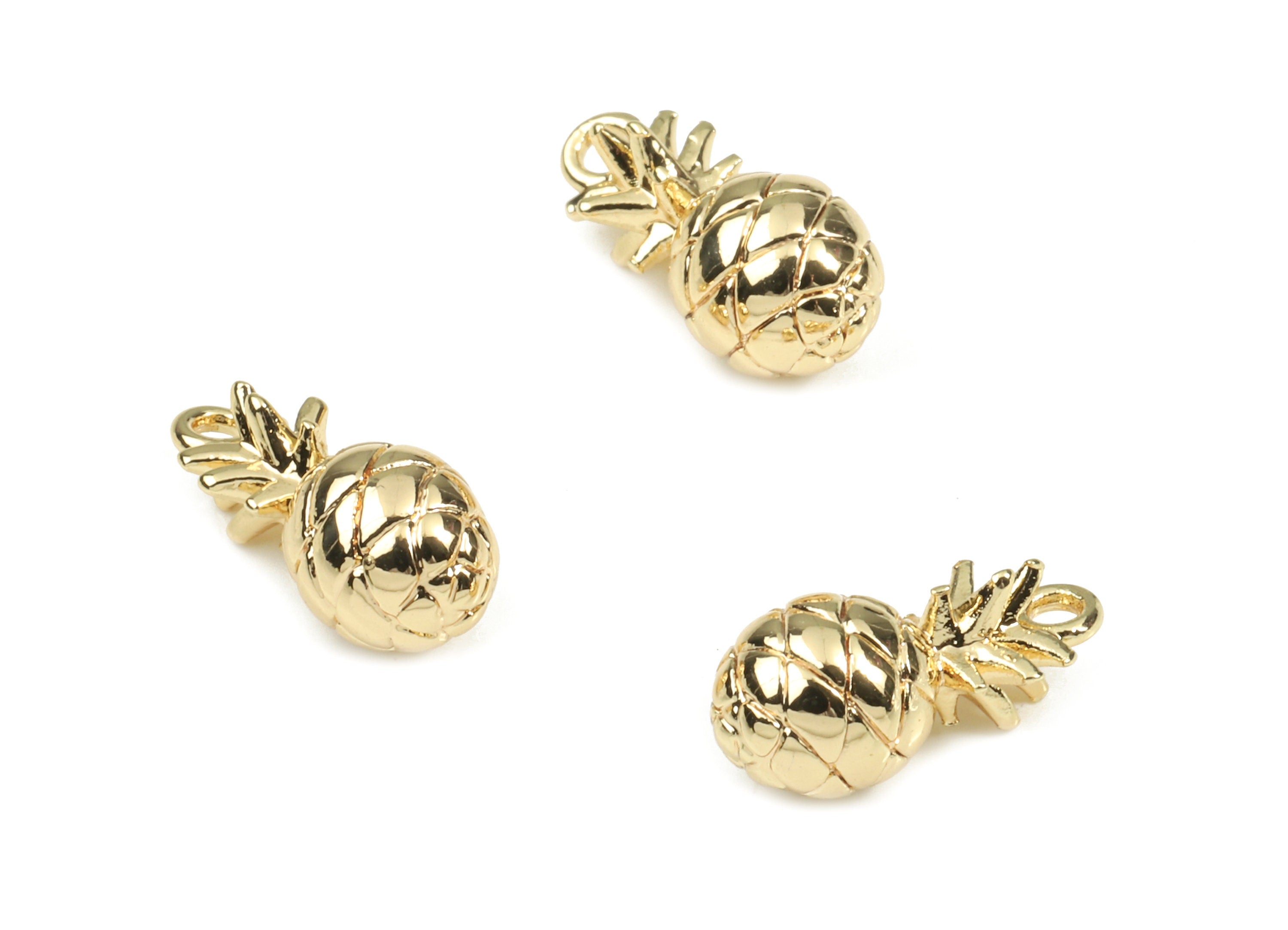 Brass Pinaapple Earring Charms - Gold Pinaapple Pendant - 18K Real Gold Plated Brass - Jewelry Supplies - 12.87x5.99x5.9mm - RGP2617 - DOMEDBAZAAR
