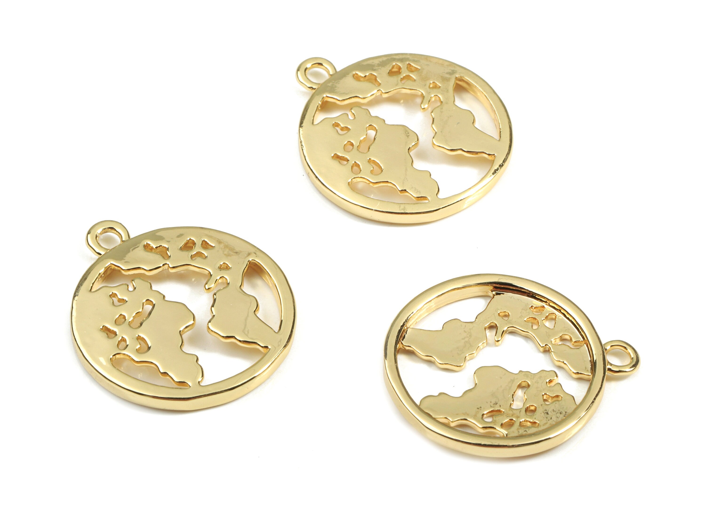Brass World Earring Charms - Gold Brass Map Pendant - 18K Real Gold Plated Brass - Jewelry Supplies - 18.51x16.12x1.81mm - RGP2616 - DOMEDBAZAAR