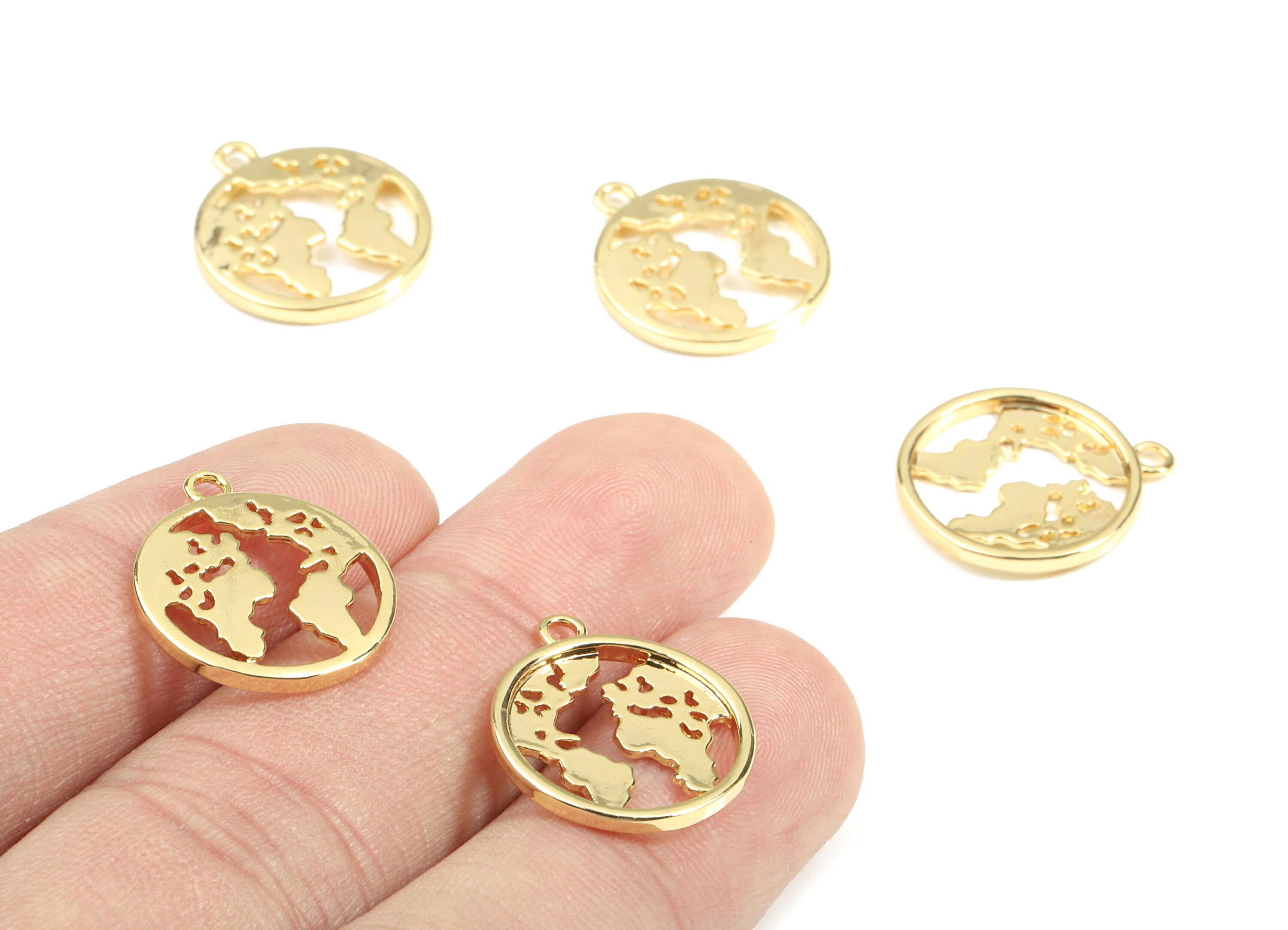 Brass World Earring Charms - Gold Brass Map Pendant - 18K Real Gold Plated Brass - Jewelry Supplies - 18.51x16.12x1.81mm - RGP2616 - DOMEDBAZAAR