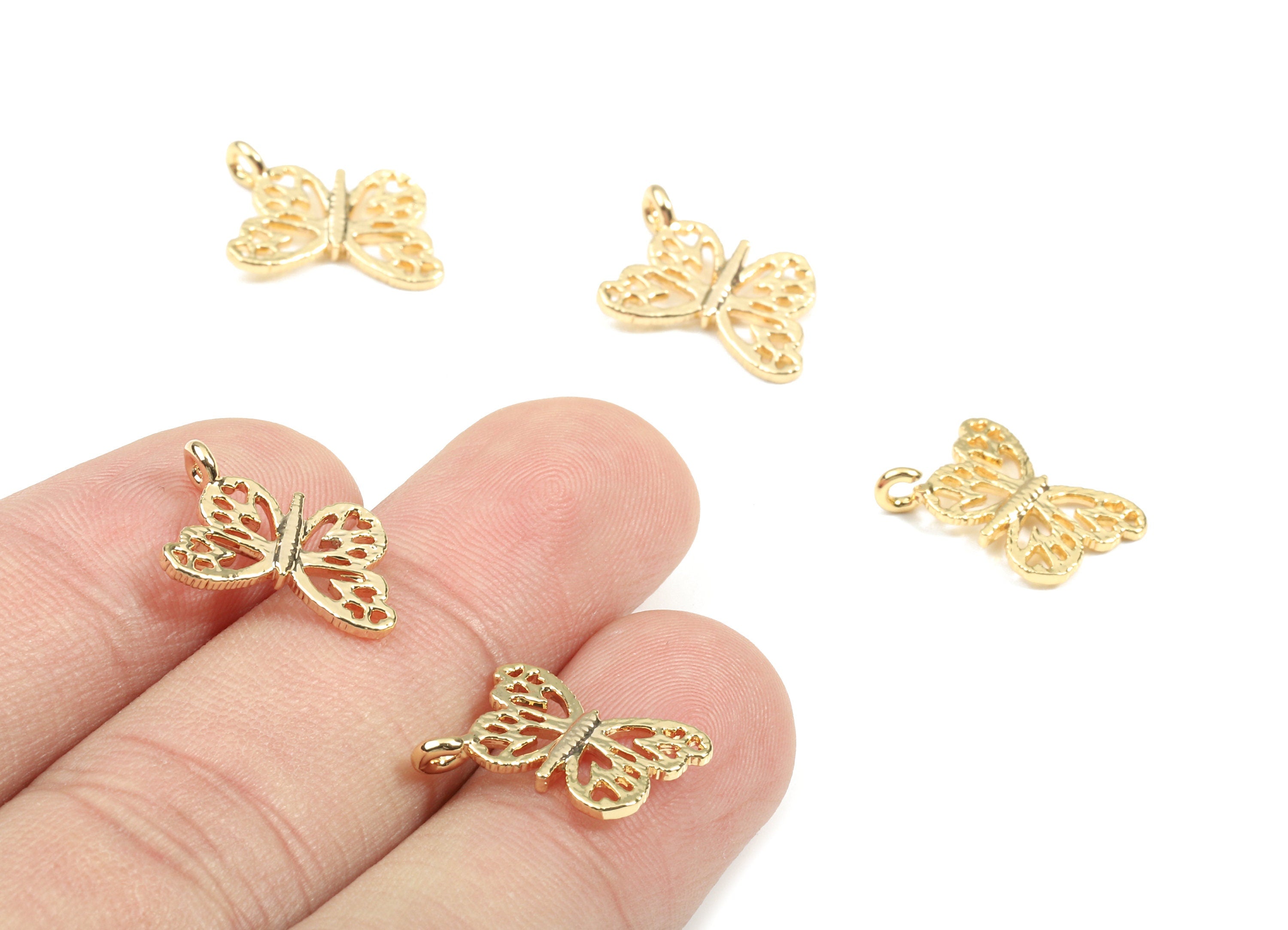 Brass Butterfly Earring Charms - Gold Brass Butterfly Pendant - 18K Real Gold Plated Brass - Jewelry Supplies - 14.71x11.12x1.12mm - RGP2622 - DOMEDBAZAAR
