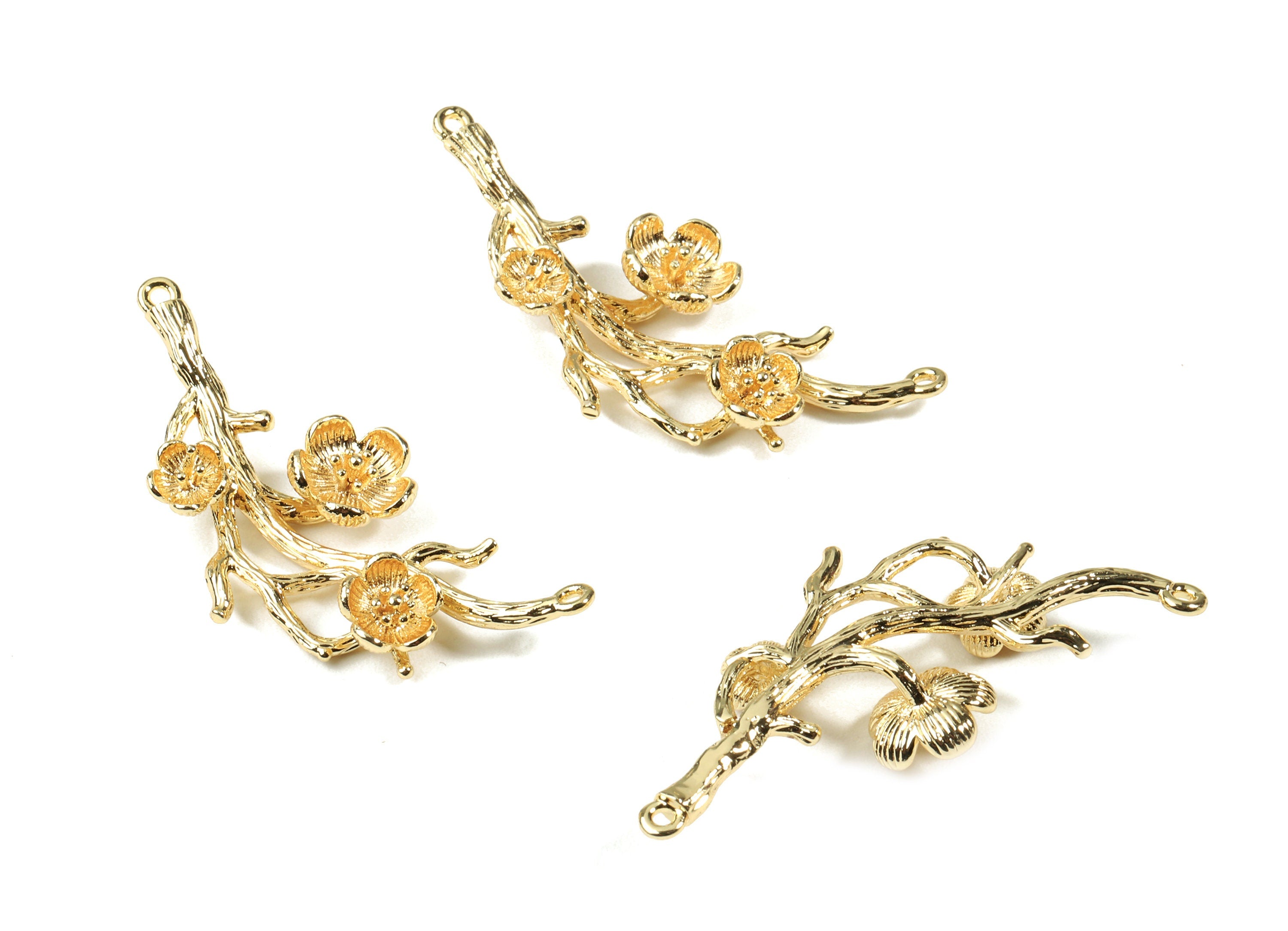 Brass Flowers Tree Connector - Brass Branch Earring Connector - 18K Real Gold Plated Brass - Jewelry Supplies - 43x19.44x7.15mm - RGP2500 - DOMEDBAZAAR