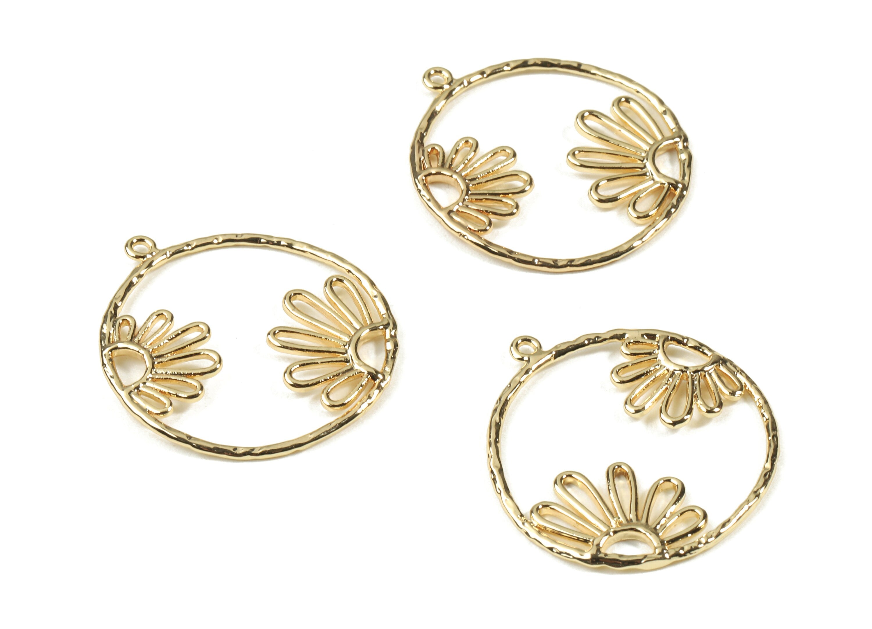 Brass Flower Earring Charms - Brass Round Necklace Pendant - 18K Real Gold Plated Brass - Jewelry Supplies - 28.57x25.99x1.54mm - RGP2529 - DOMEDBAZAAR