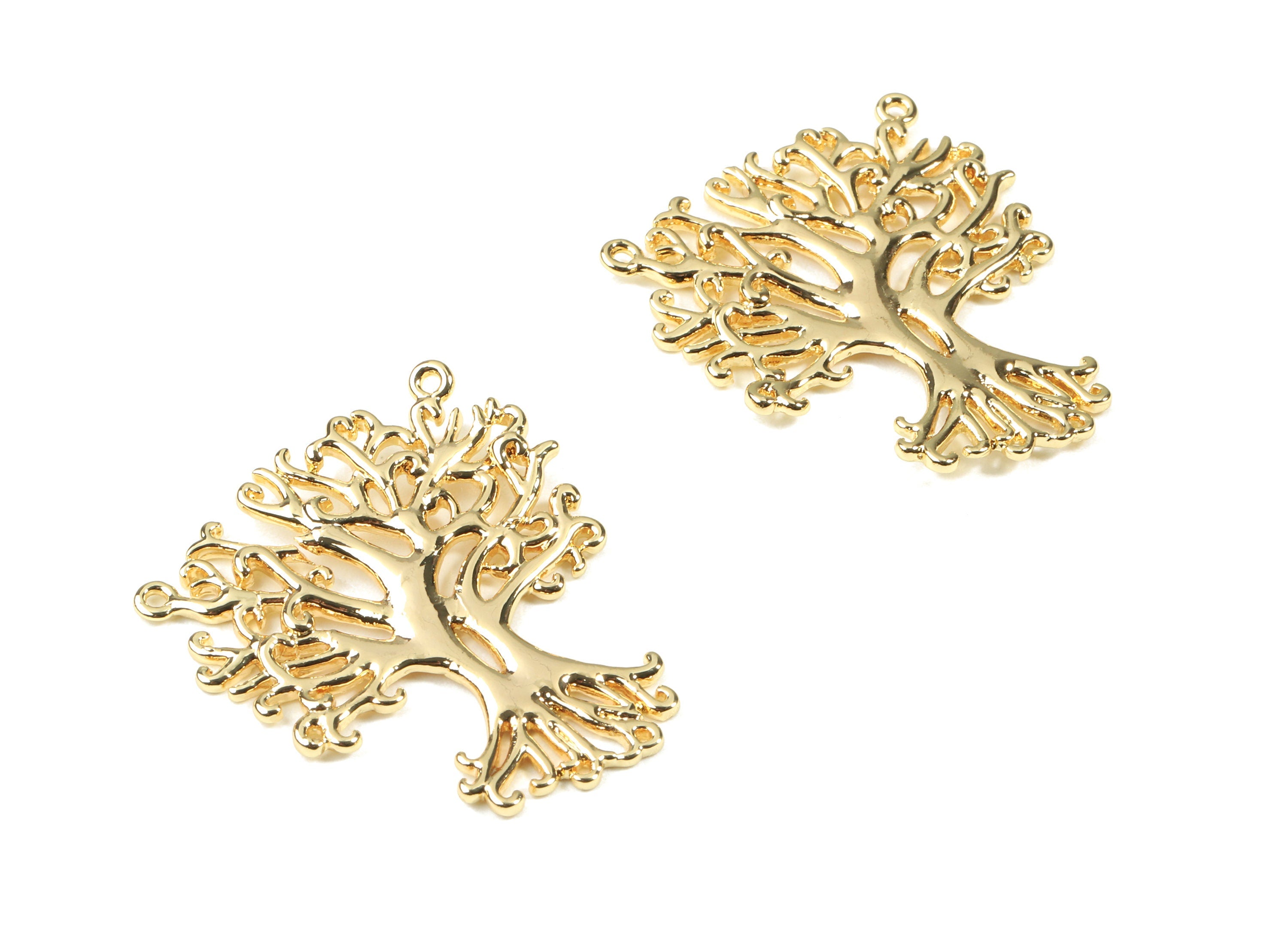 Brass Tree Earring Connector - Gold Tree Necklace Connector - 18K Real Gold Plated Brass - Jewelry Supplies - 32.61x29.38x2.23mm - RGP2524 - DOMEDBAZAAR
