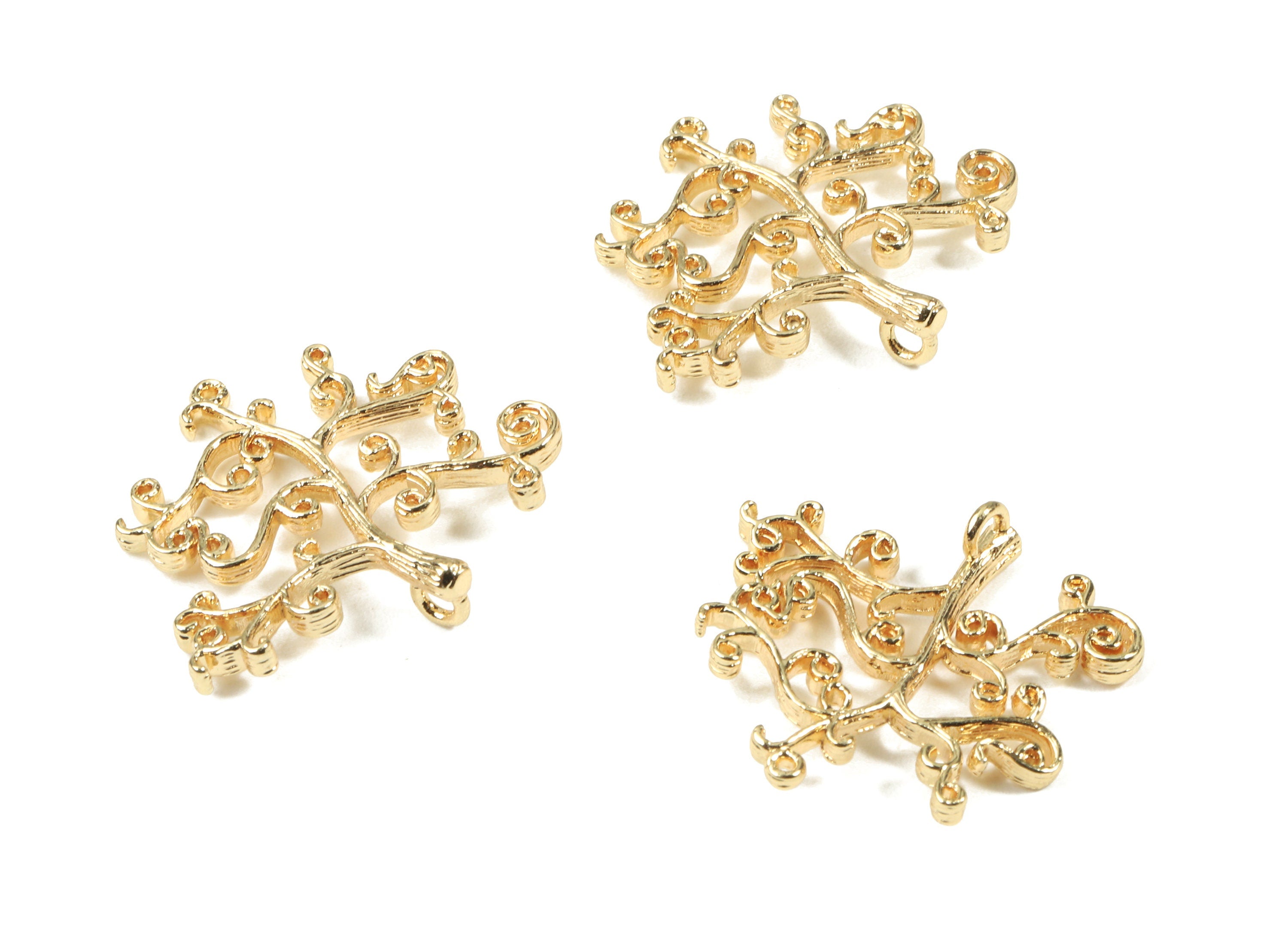 Brass Tree Connector - Brass Tree Pendant and Flower Charms With Loop - 18K Real Gold Plated Brass - 30.14x26.22x2.44mm - RGP2479 - DOMEDBAZAAR