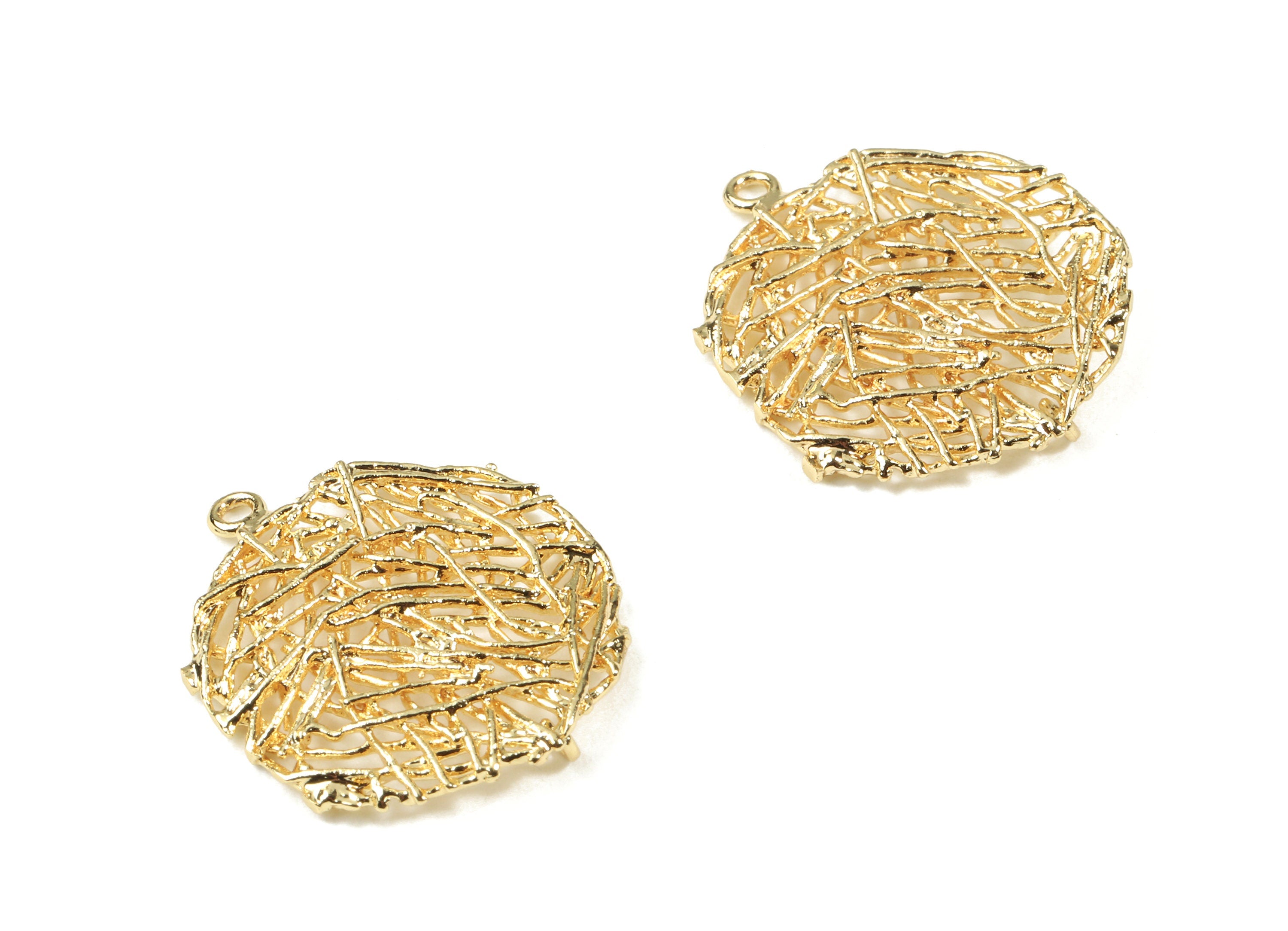 Brass Round Earring Charms - Gold Round Pendant - 18K Real Gold Plated Brass - Jewelry Supplies - 23.55x20.96x2.15mm - RGP2493 - DOMEDBAZAAR