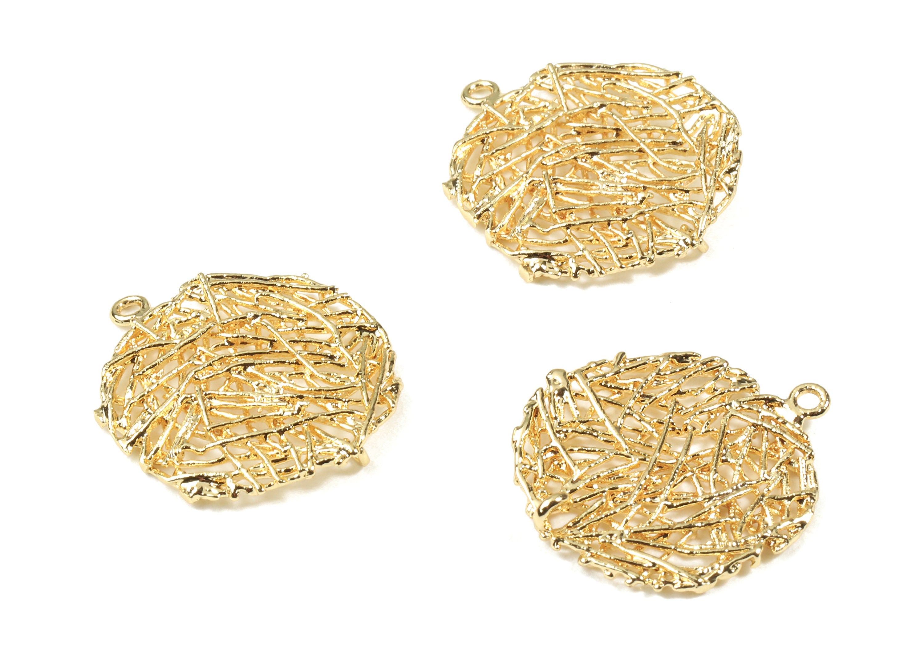 Brass Round Earring Charms - Gold Round Pendant - 18K Real Gold Plated Brass - Jewelry Supplies - 23.55x20.96x2.15mm - RGP2493 - DOMEDBAZAAR