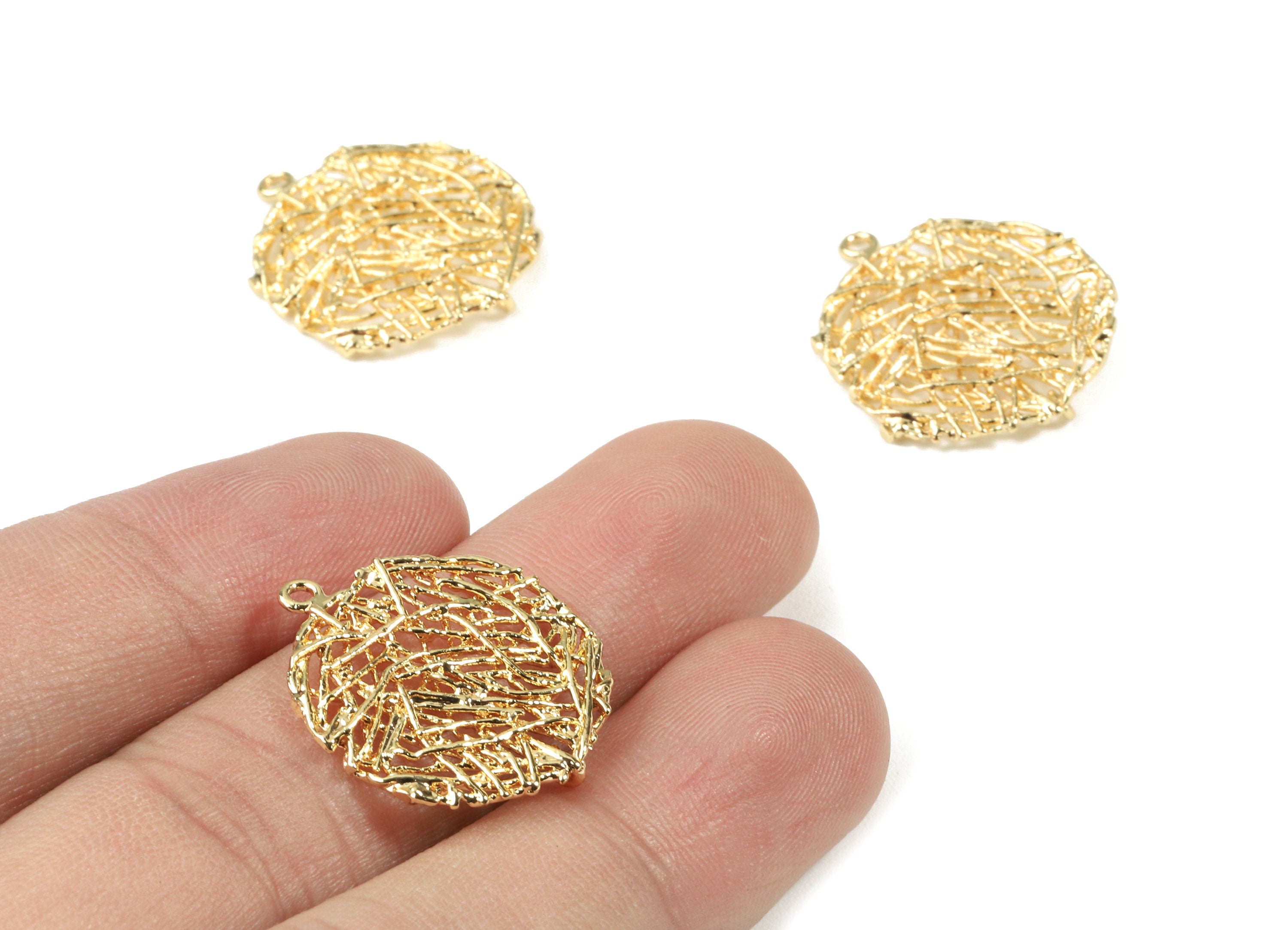 Brass Round Earring Charms - Gold Round Pendant - 18K Real Gold Plated Brass - Jewelry Supplies - 23.55x20.96x2.15mm - RGP2493 - DOMEDBAZAAR