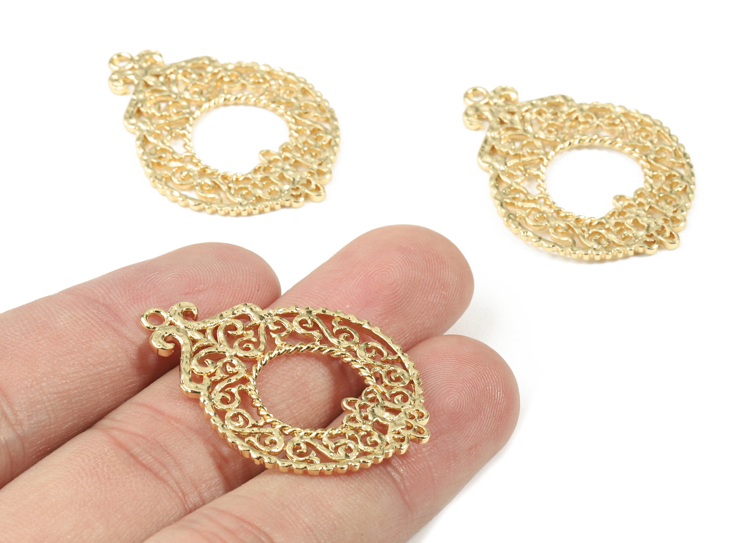 Brass Frame Earring Charms - Gold Frame Pendant - 18K Real Gold Plated Brass - Jewelry Supplies - 37.37x26.42x1.44mm - RGP2487 - DOMEDBAZAAR