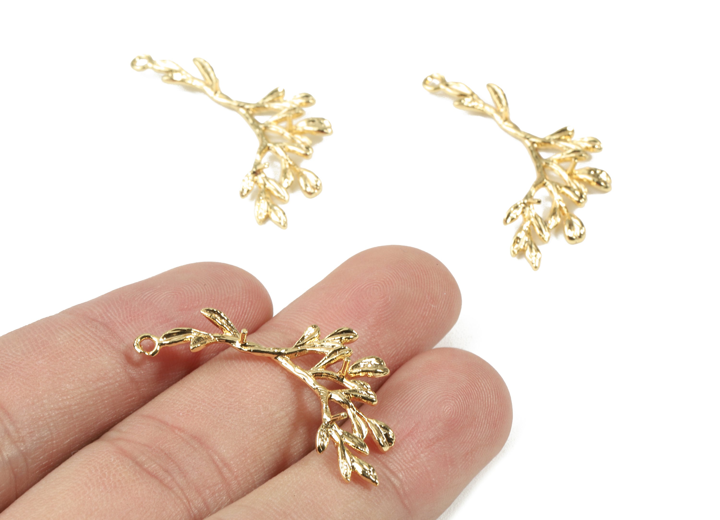 Brass Branch Charms For Pearls - Gold Branch Pendant - 18K Real Gold Plated Brass - Jewelry Supplies - 36.58x10.69x4.13mm - RGP2483 - DOMEDBAZAAR