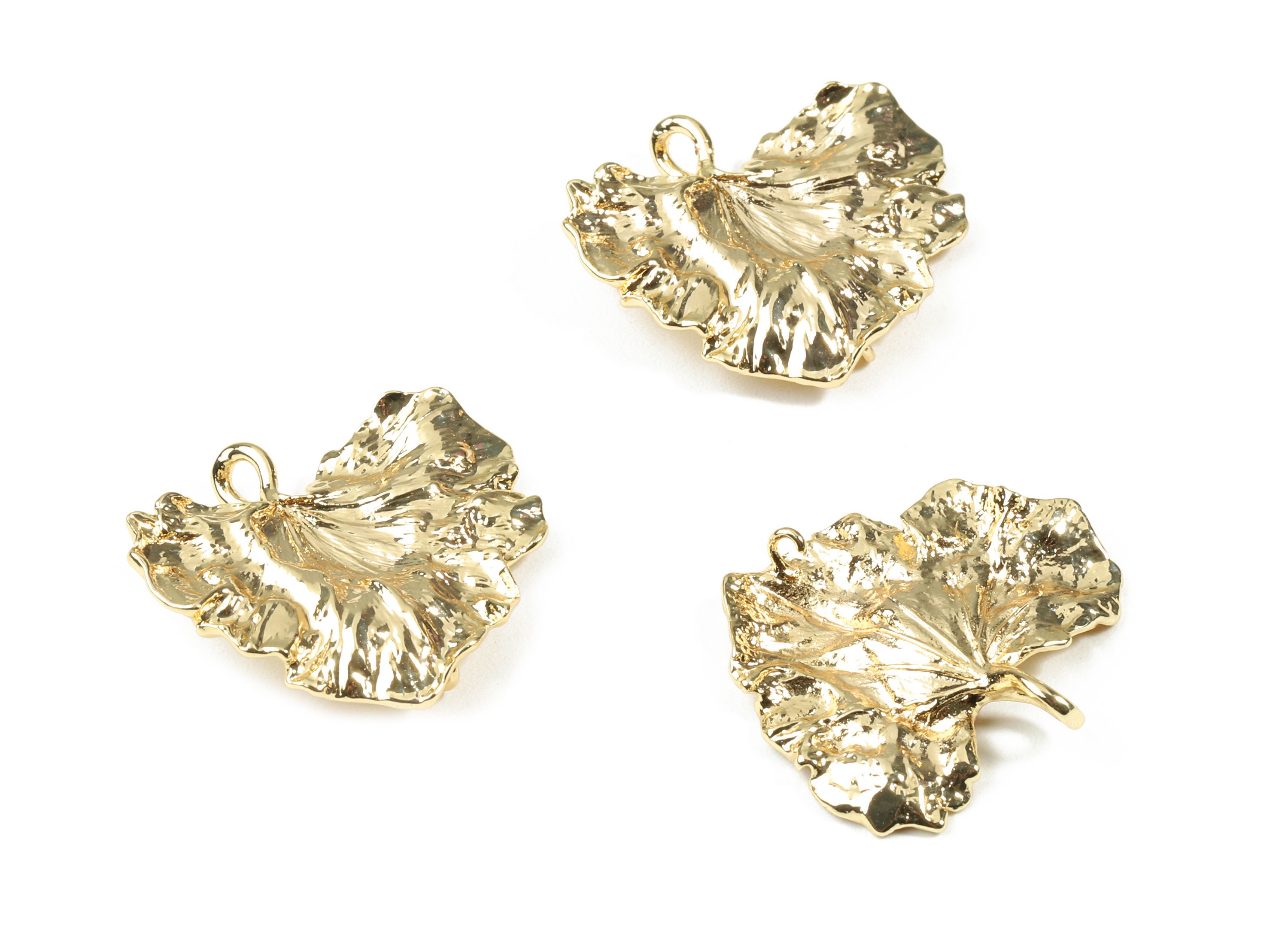 Brass Leaf Earring Connector - Gold Leaf Earring Connector - 18K Real Gold Plated Brass - Jewelry Supplies - 29.79x26.46x1.6mm - RGP2507 - DOMEDBAZAAR