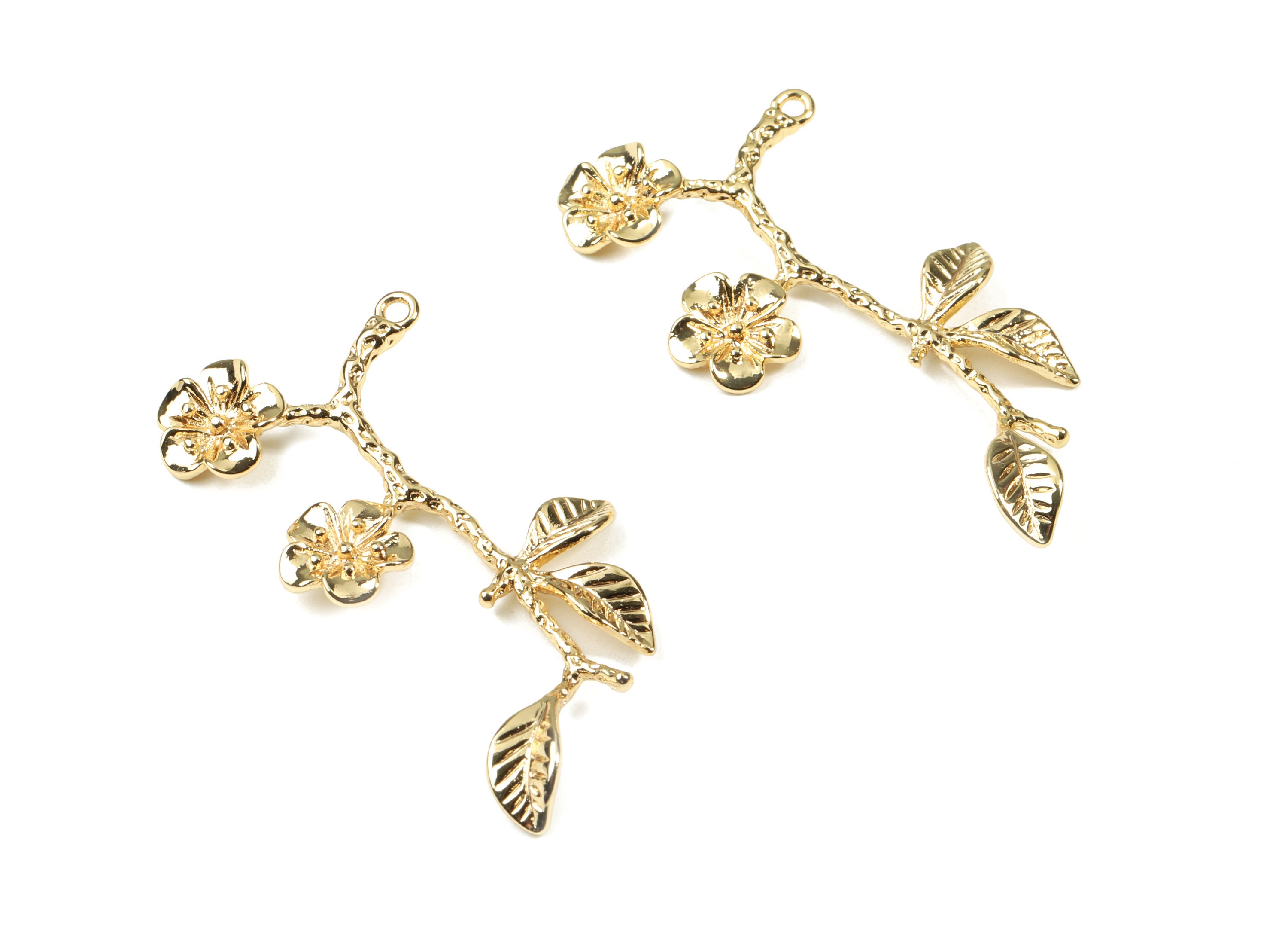 Brass Branch Necklace Charms - Gold Flower Tree Earring Charm - 18K Real Gold Plated Brass -Jewelry Supplies - 47.56x25.95x3.44mm - RGP2519 - DOMEDBAZAAR