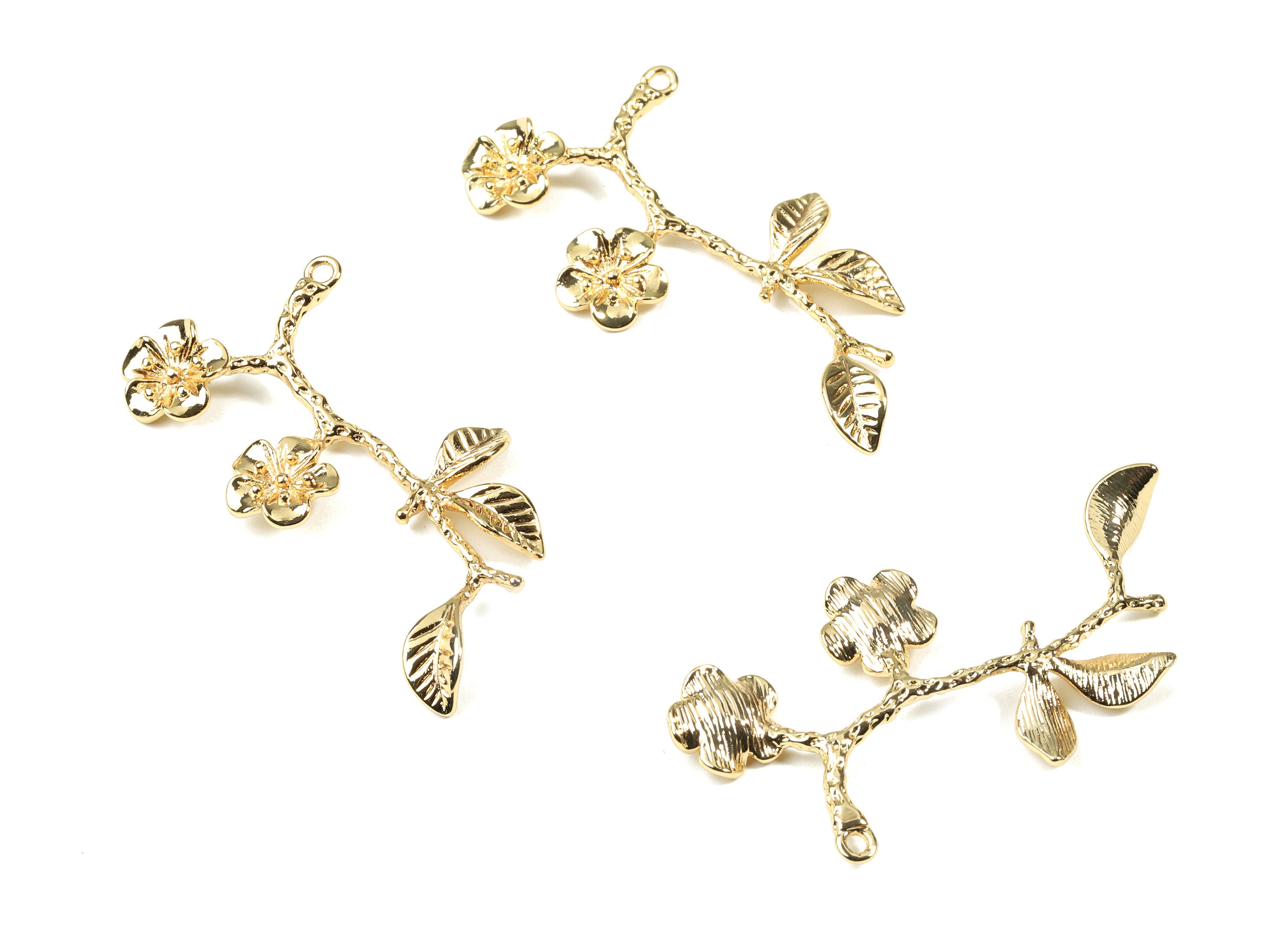 Brass Branch Necklace Charms - Gold Flower Tree Earring Charm - 18K Real Gold Plated Brass -Jewelry Supplies - 47.56x25.95x3.44mm - RGP2519 - DOMEDBAZAAR