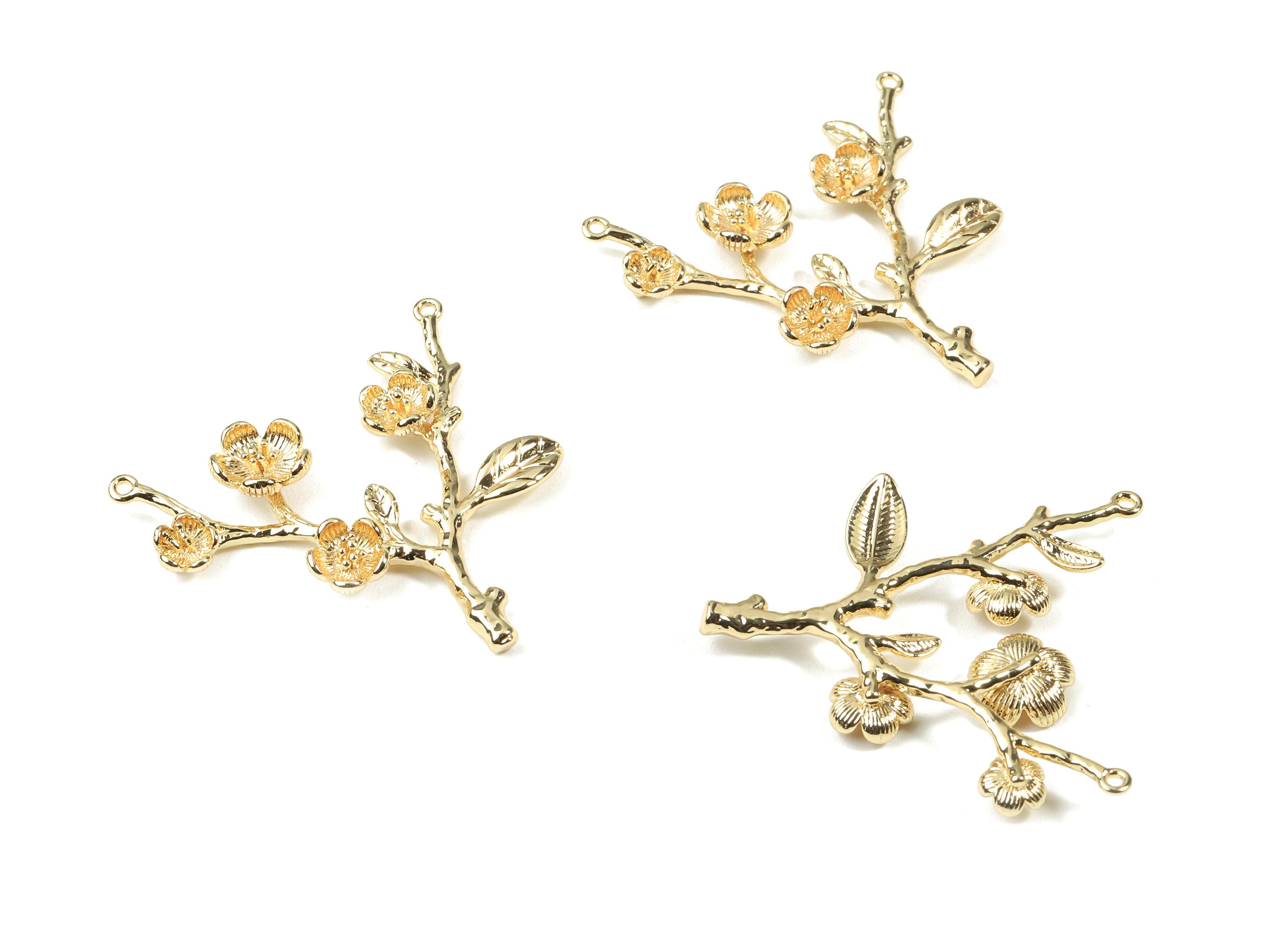 Brass Cherry Blossom Connector - Cherry Blossom Tree Pendant and Flower charms - 18K Real Gold Plated Brass - 39.8x35.76x4.85mm - RGP2489 - DOMEDBAZAAR